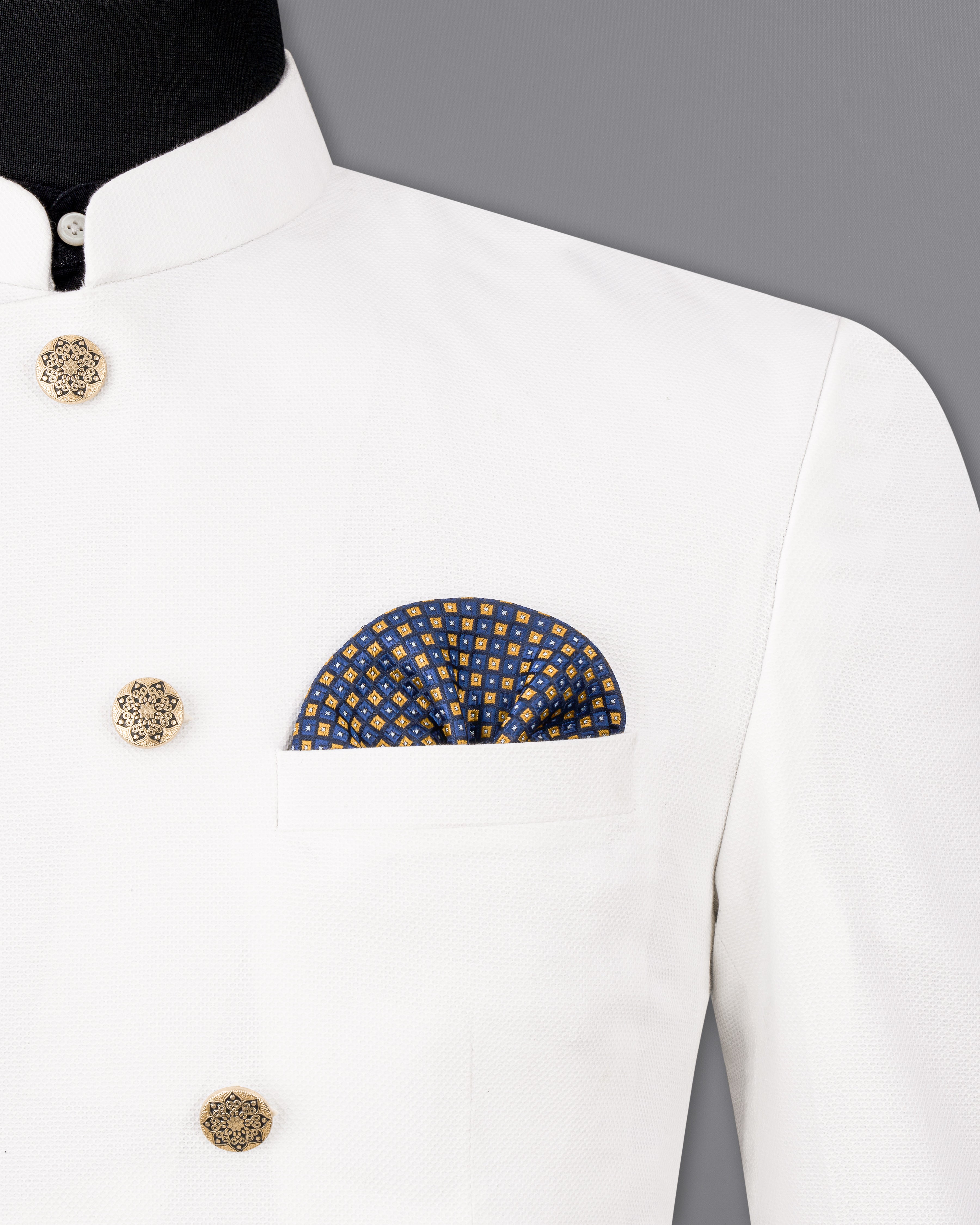 Bright White Cross Buttoned Premium Cotton Bandhgala Blazer BL2487-CBG3-36, BL2487-CBG3-38, BL2487-CBG3-40, BL2487-CBG3-42, BL2487-CBG3-44, BL2487-CBG3-46, BL2487-CBG3-48, BL2487-CBG3-50, BL2487-CBG3-52, BL2487-CBG3-54, BL2487-CBG3-56, BL2487-CBG3-58, BL2487-CBG3-60
