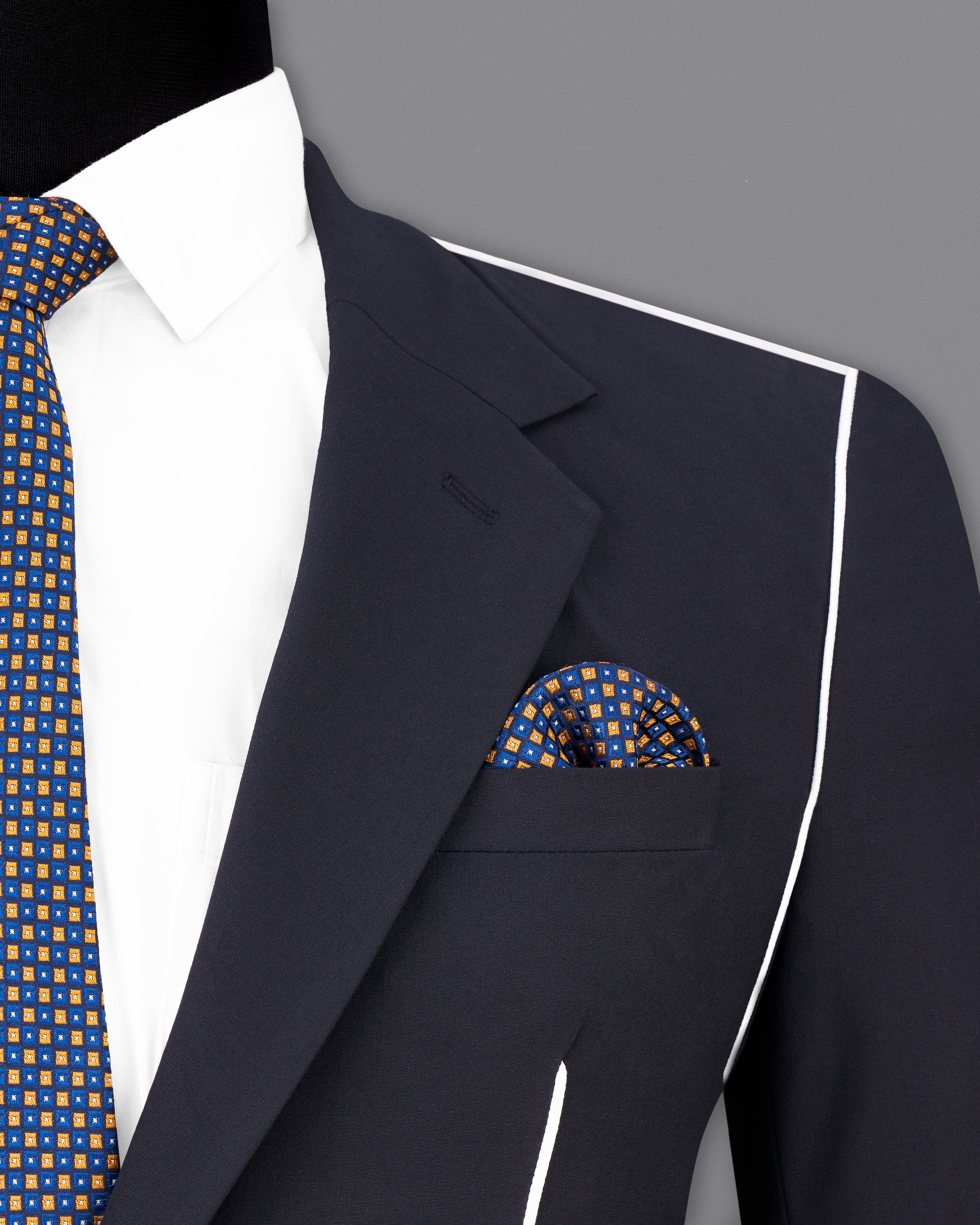 Thunder Blue with White Piping Work Single Breasted Designer Blazer BL2541-SB-D248-36, BL2541-SB-D248-38, BL2541-SB-D248-40, BL2541-SB-D248-42, BL2541-SB-D248-44, BL2541-SB-D248-46, BL2541-SB-D248-48, BL2541-SB-D248-50, BL2541-SB-D248-54, BL2541-SB-D248-54, BL2541-SB-D248-56, BL2541-SB-D248-58, BL2541-SB-D248-60