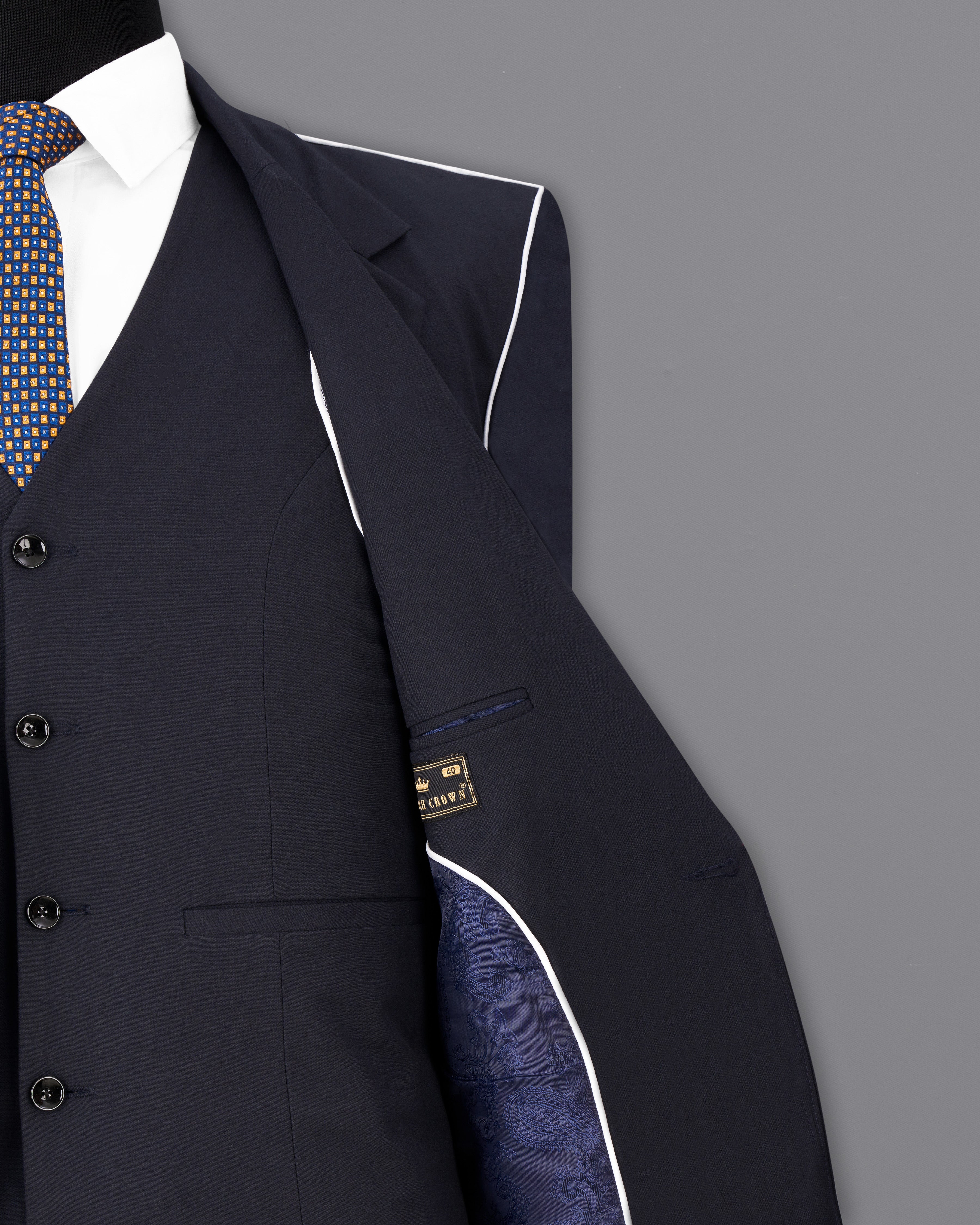 Thunder Blue with White Piping Work Single Breasted Designer Blazer BL2541-SB-D248-36, BL2541-SB-D248-38, BL2541-SB-D248-40, BL2541-SB-D248-42, BL2541-SB-D248-44, BL2541-SB-D248-46, BL2541-SB-D248-48, BL2541-SB-D248-50, BL2541-SB-D248-54, BL2541-SB-D248-54, BL2541-SB-D248-56, BL2541-SB-D248-58, BL2541-SB-D248-60