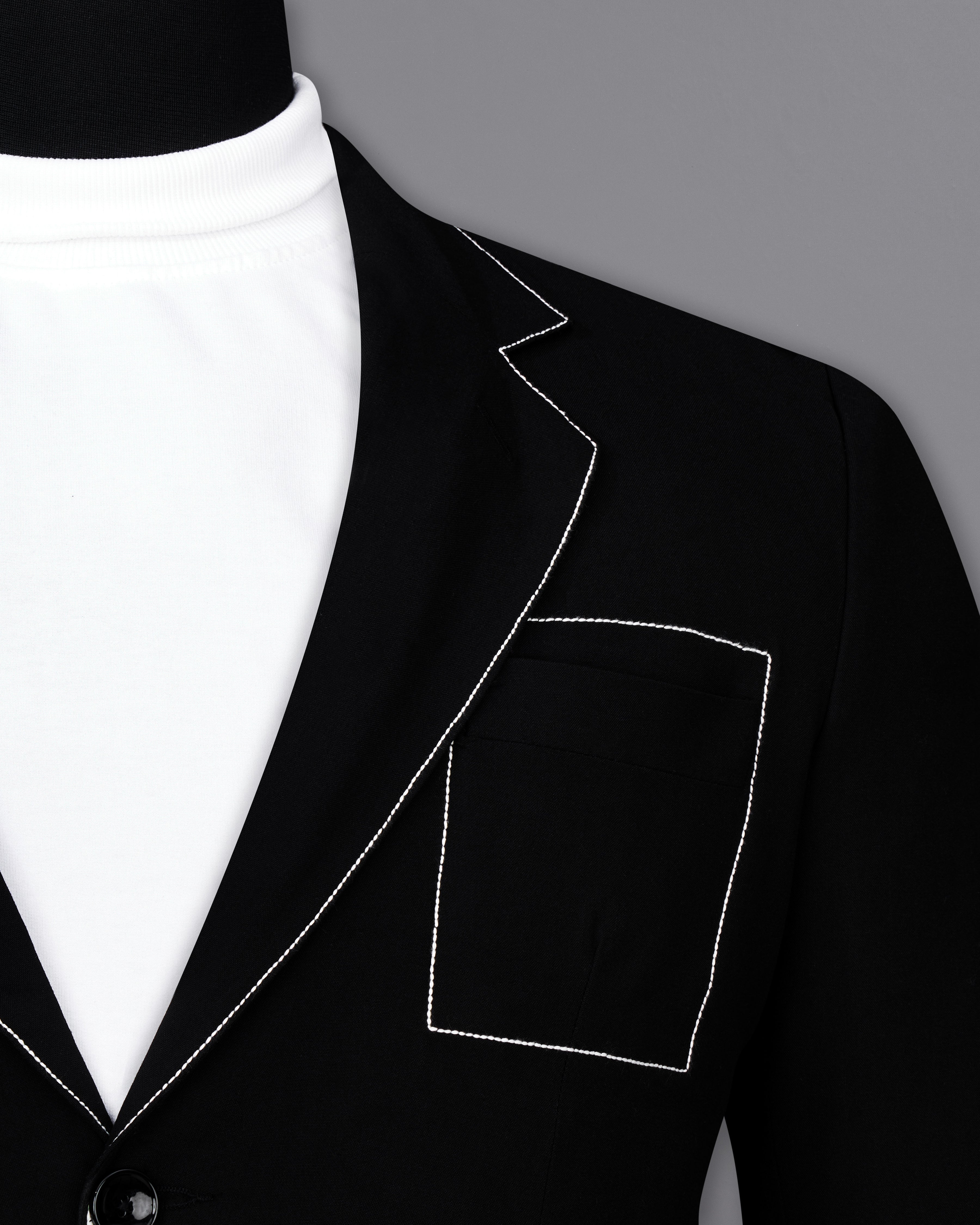 Jade Black with White Threadwork Designer Blazer BL2560-SB-D250-36, BL2560-SB-D250-38, BL2560-SB-D250-40, BL2560-SB-D250-42, BL2560-SB-D250-44, BL2560-SB-D250-46, BL2560-SB-D250-48, BL2560-SB-D250-50, BL2560-SB-D250-56, BL2560-SB-D250-54, BL2560-SB-D250-56, BL2560-SB-D250-58, BL2560-SB-D250-60