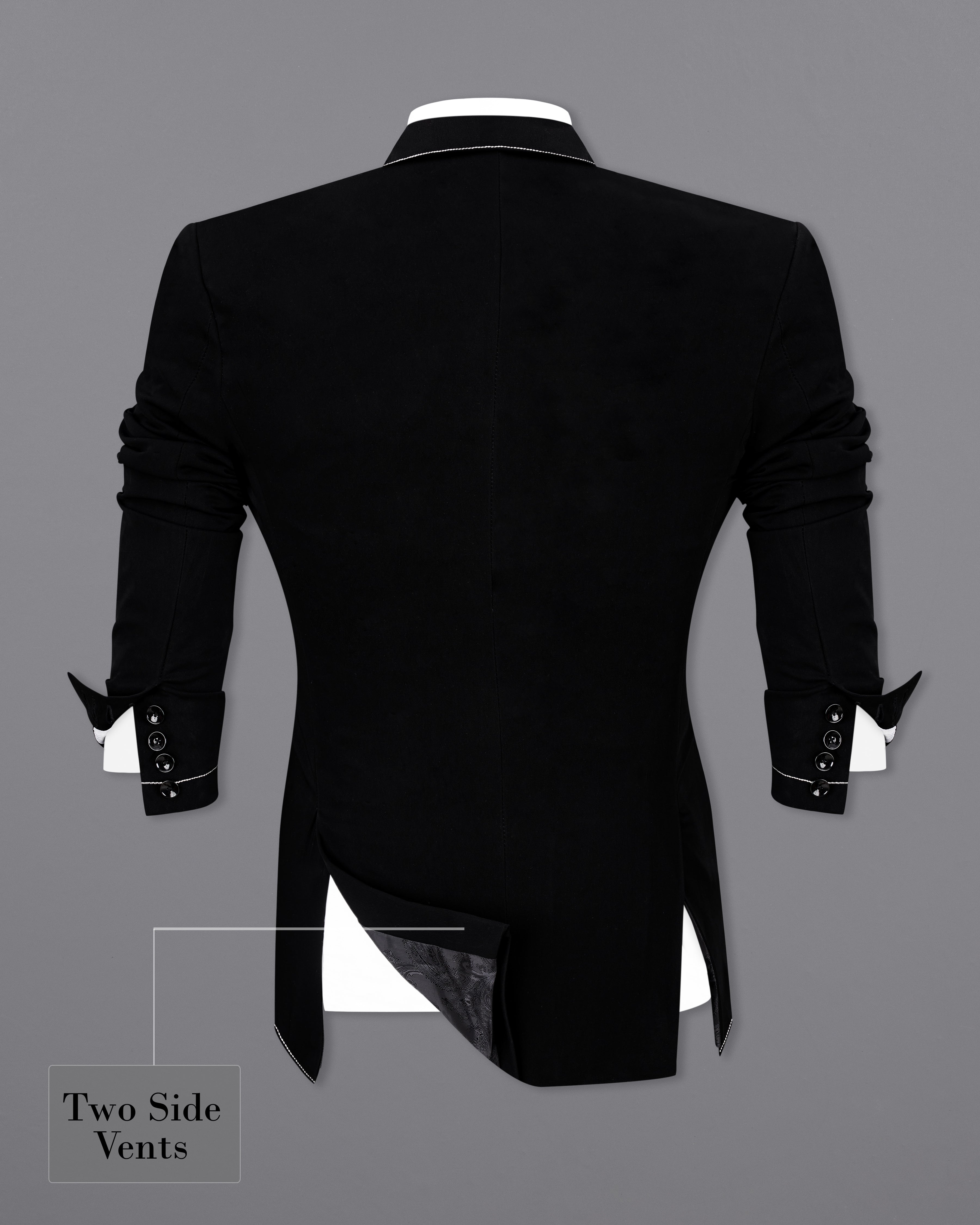 Jade Black with White Threadwork Designer Blazer BL2560-SB-D250-36, BL2560-SB-D250-38, BL2560-SB-D250-40, BL2560-SB-D250-42, BL2560-SB-D250-44, BL2560-SB-D250-46, BL2560-SB-D250-48, BL2560-SB-D250-50, BL2560-SB-D250-56, BL2560-SB-D250-54, BL2560-SB-D250-56, BL2560-SB-D250-58, BL2560-SB-D250-60