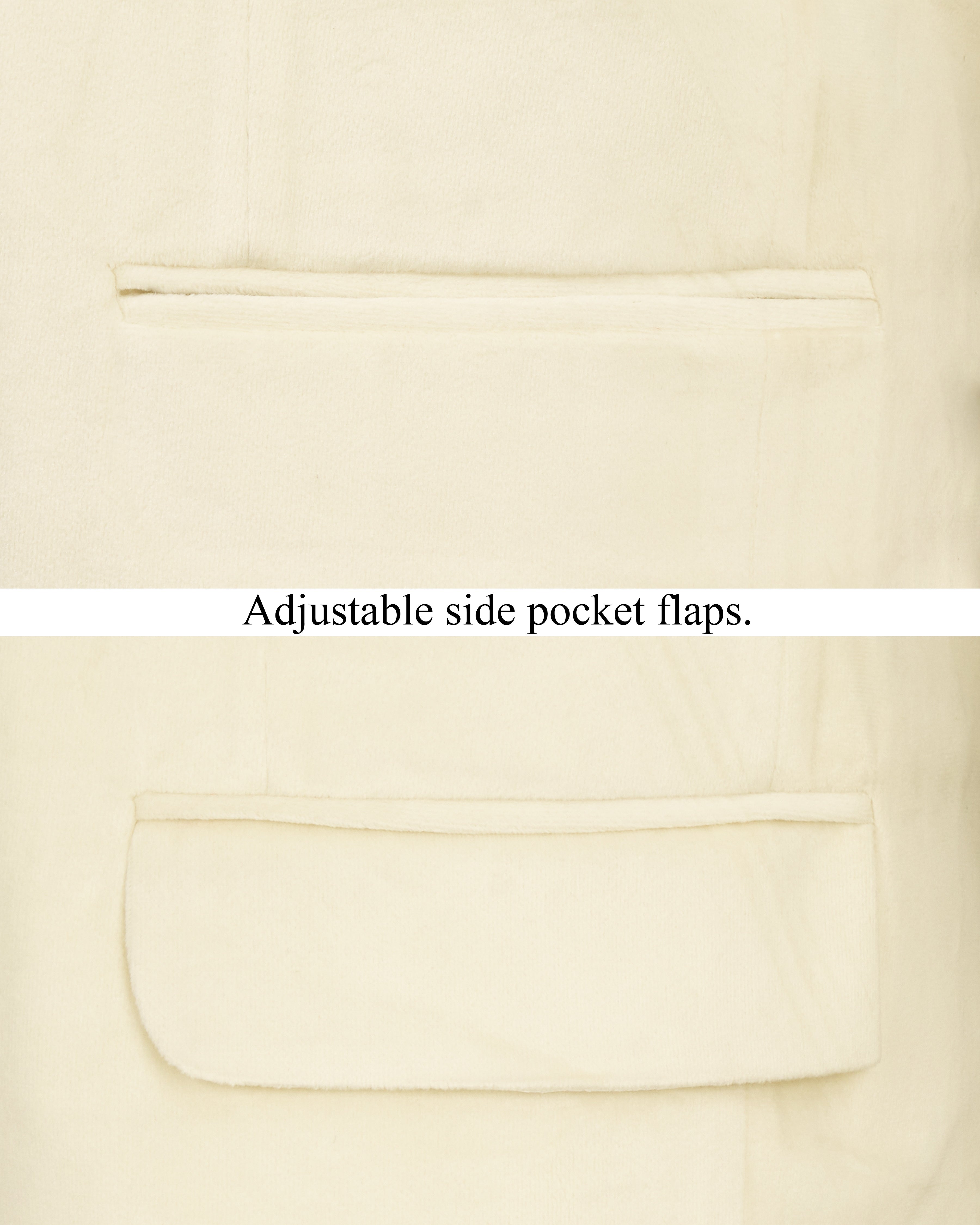 Eggshell Cream Cross Buttoned Bandhgala Velvet Blazer BL2590-CBG-36,BL2590-CBG-38,BL2590-CBG-40,BL2590-CBG-42,BL2590-CBG-44,BL2590-CBG-46,BL2590-CBG-48,BL2590-CBG-50,,BL2590-CBG-52,BL2590-CBG-54,BL2590-CBG-56,BL2590-CBG-58,BL2590-CBG-60