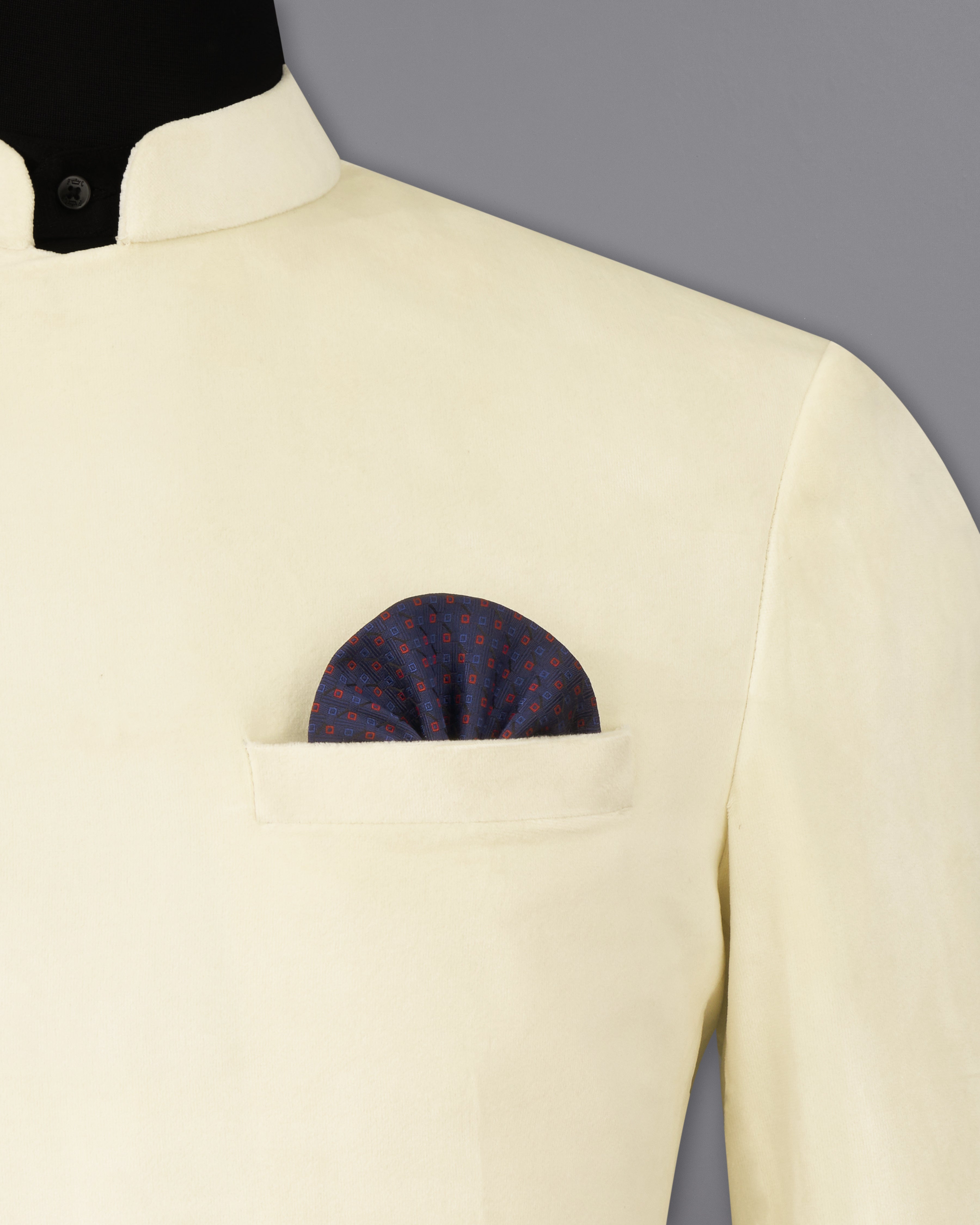 Eggshell Cream Cross Buttoned Bandhgala Velvet Blazer BL2590-CBG-36,BL2590-CBG-38,BL2590-CBG-40,BL2590-CBG-42,BL2590-CBG-44,BL2590-CBG-46,BL2590-CBG-48,BL2590-CBG-50,,BL2590-CBG-52,BL2590-CBG-54,BL2590-CBG-56,BL2590-CBG-58,BL2590-CBG-60