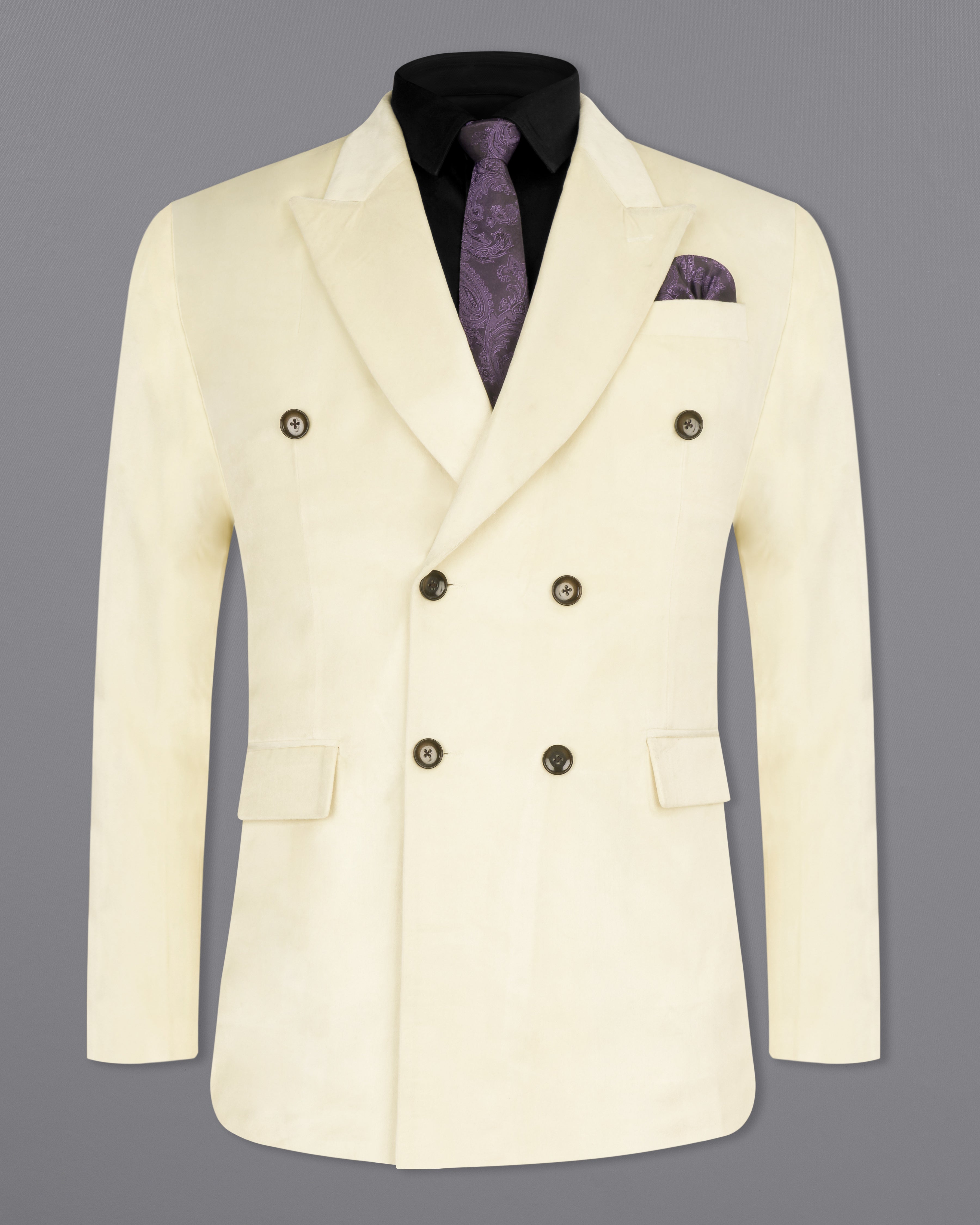 Eggshell Cream Double Breasted Velvet Blazer BL2591-DB-36,BL2591-DB-38,BL2591-DB-40,BL2591-DB-42,BL2591-DB-44,BL2591-DB-46,BL2591-DB-48,BL2591-DB-50,,BL2591-DB-52,BL2591-DB-54,BL2591-DB-56,BL2591-DB-58,BL2591-DB-60