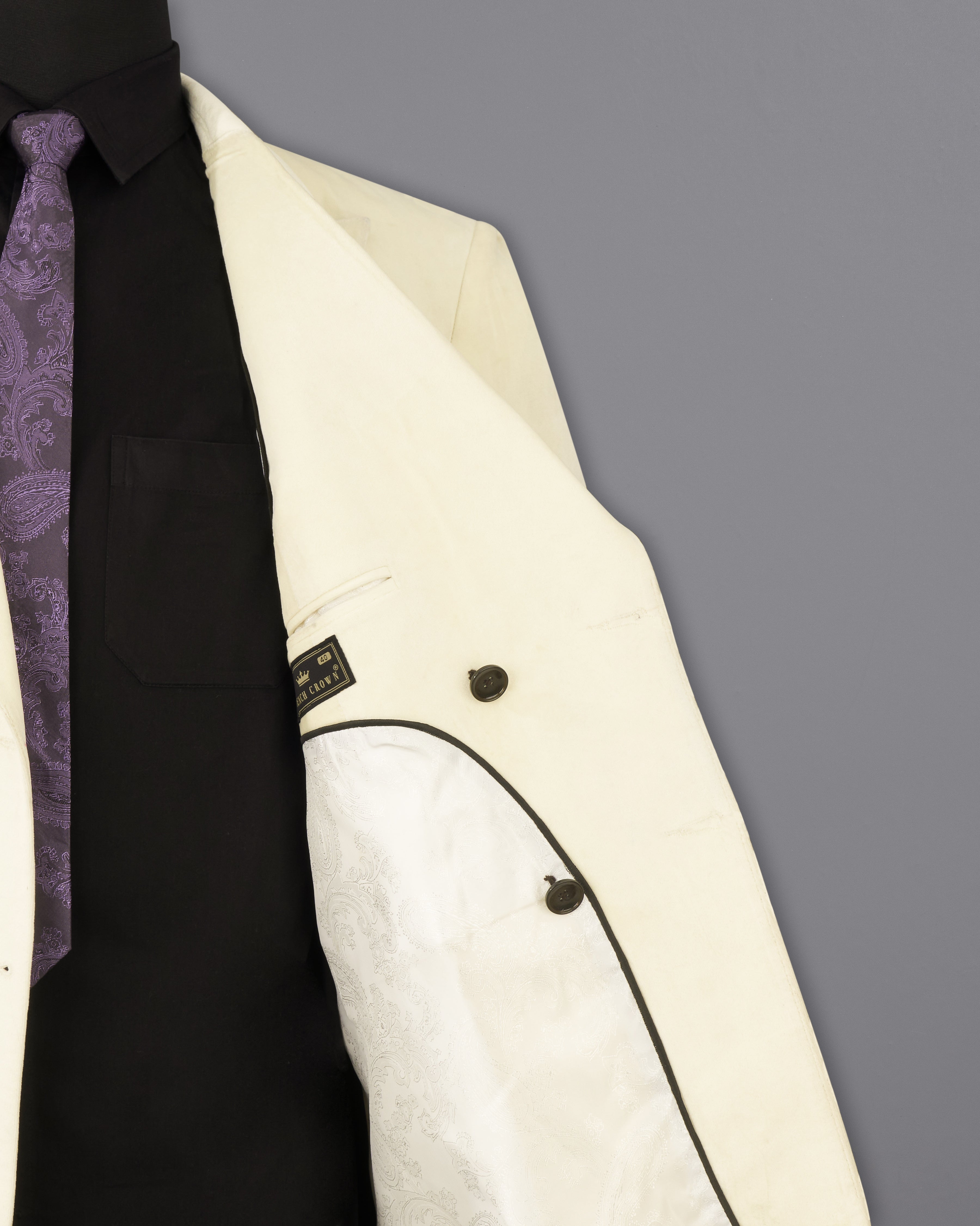 Eggshell Cream Double Breasted Velvet Blazer BL2591-DB-36,BL2591-DB-38,BL2591-DB-40,BL2591-DB-42,BL2591-DB-44,BL2591-DB-46,BL2591-DB-48,BL2591-DB-50,,BL2591-DB-52,BL2591-DB-54,BL2591-DB-56,BL2591-DB-58,BL2591-DB-60