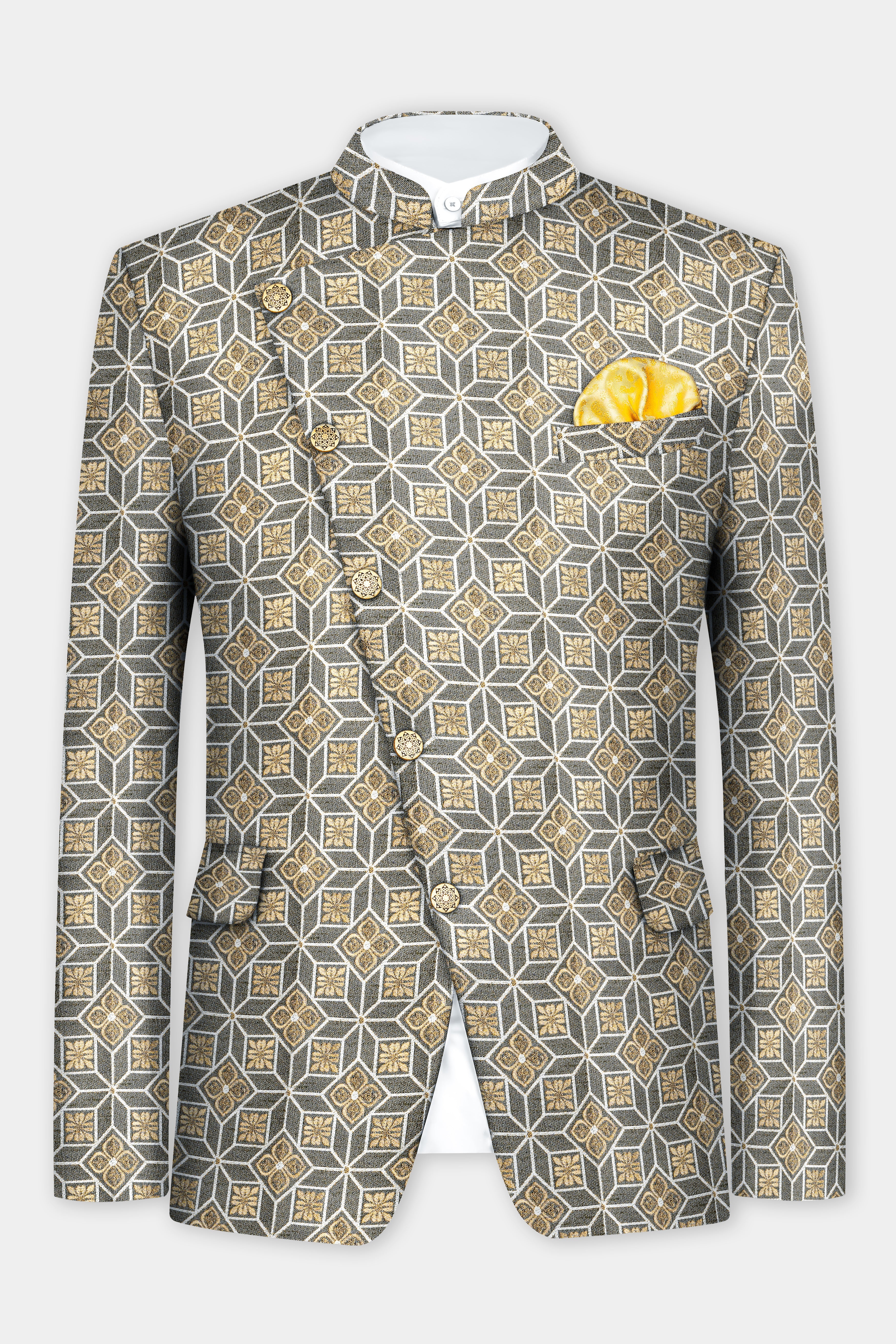 Friar Gray and Pavlova Brown Geometric Pattern Jacquard Weave Cross Buttoned Bandhgala Jodhpuri BL3501-CBG-36, BL3501-CBG-38, BL3501-CBG-40, BL3501-CBG-42, BL3501-CBG-44, BL3501-CBG-46, BL3501-CBG-50, BL3501-CBG-50, BL3501-CBG-52, BL3501-CBG-54, BL3501-CBG-56, BL3501-CBG-58, BL3501-CBG-60