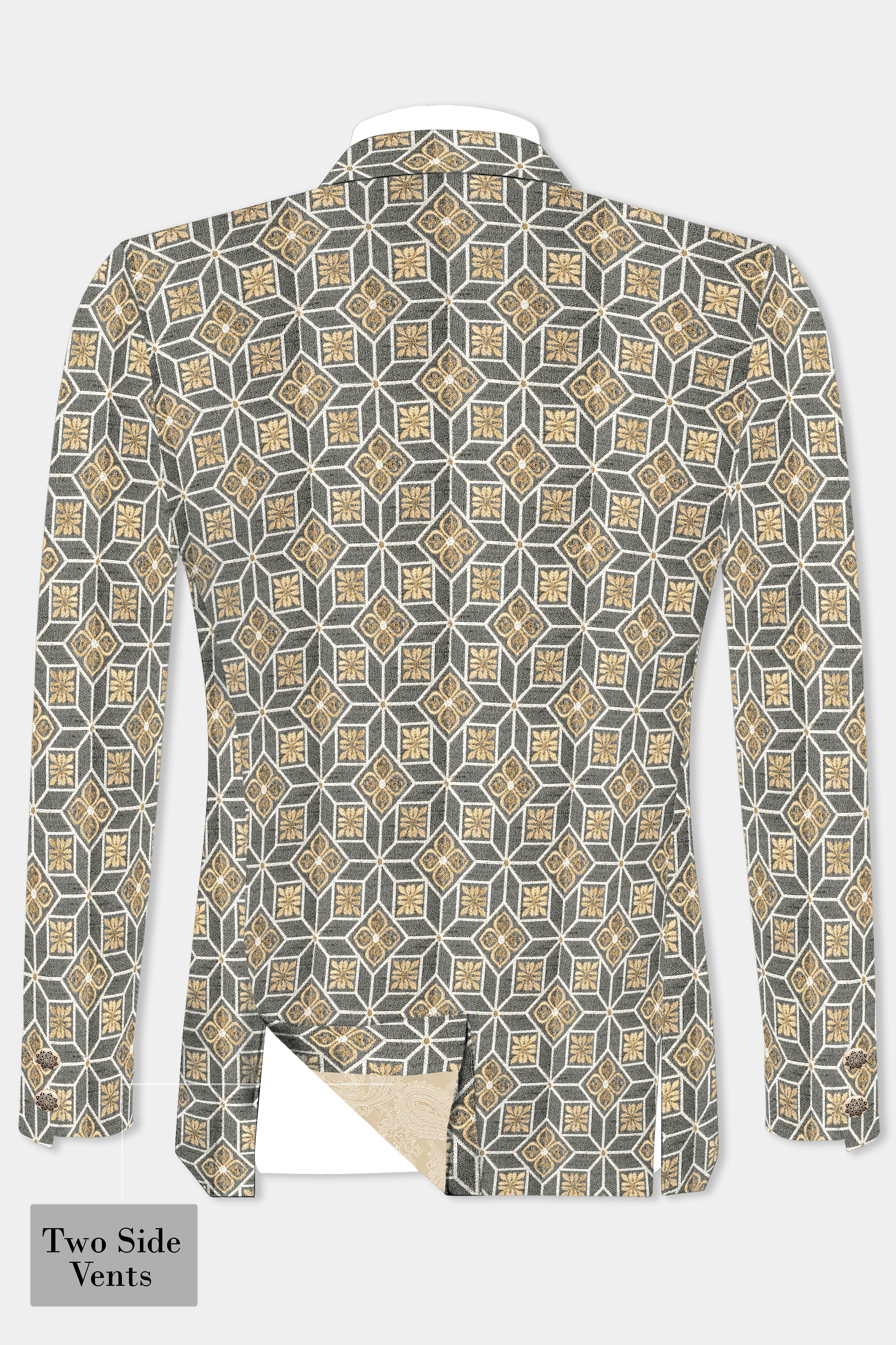 Friar Gray and Pavlova Brown Geometric Pattern Jacquard Weave Cross Buttoned Bandhgala Jodhpuri BL3501-CBG-36, BL3501-CBG-38, BL3501-CBG-40, BL3501-CBG-42, BL3501-CBG-44, BL3501-CBG-46, BL3501-CBG-50, BL3501-CBG-50, BL3501-CBG-52, BL3501-CBG-54, BL3501-CBG-56, BL3501-CBG-58, BL3501-CBG-60