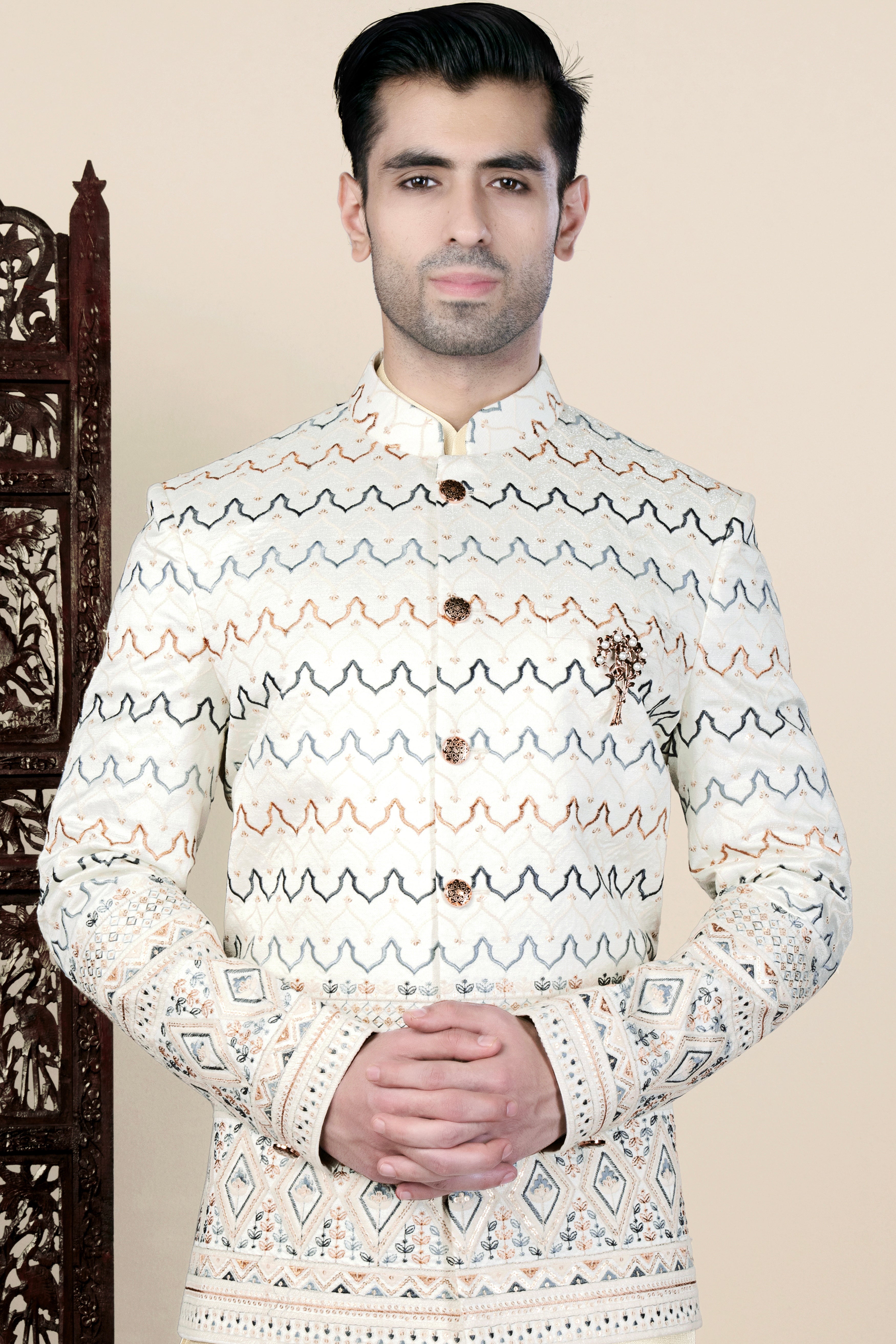 Bianca Cream and Casper Blue Thread Embroidered Bandhgala Jodhpuri BL3536-BG-36, BL3536-BG-38, BL3536-BG-40, BL3536-BG-42, BL3536-BG-44, BL3536-BG-46, BL3536-BG-48, BL3536-BG-50, BL3536-BG-52, BL3536-BG-54, BL3536-BG-56, BL3536-BG-58, BL3536-BG-60