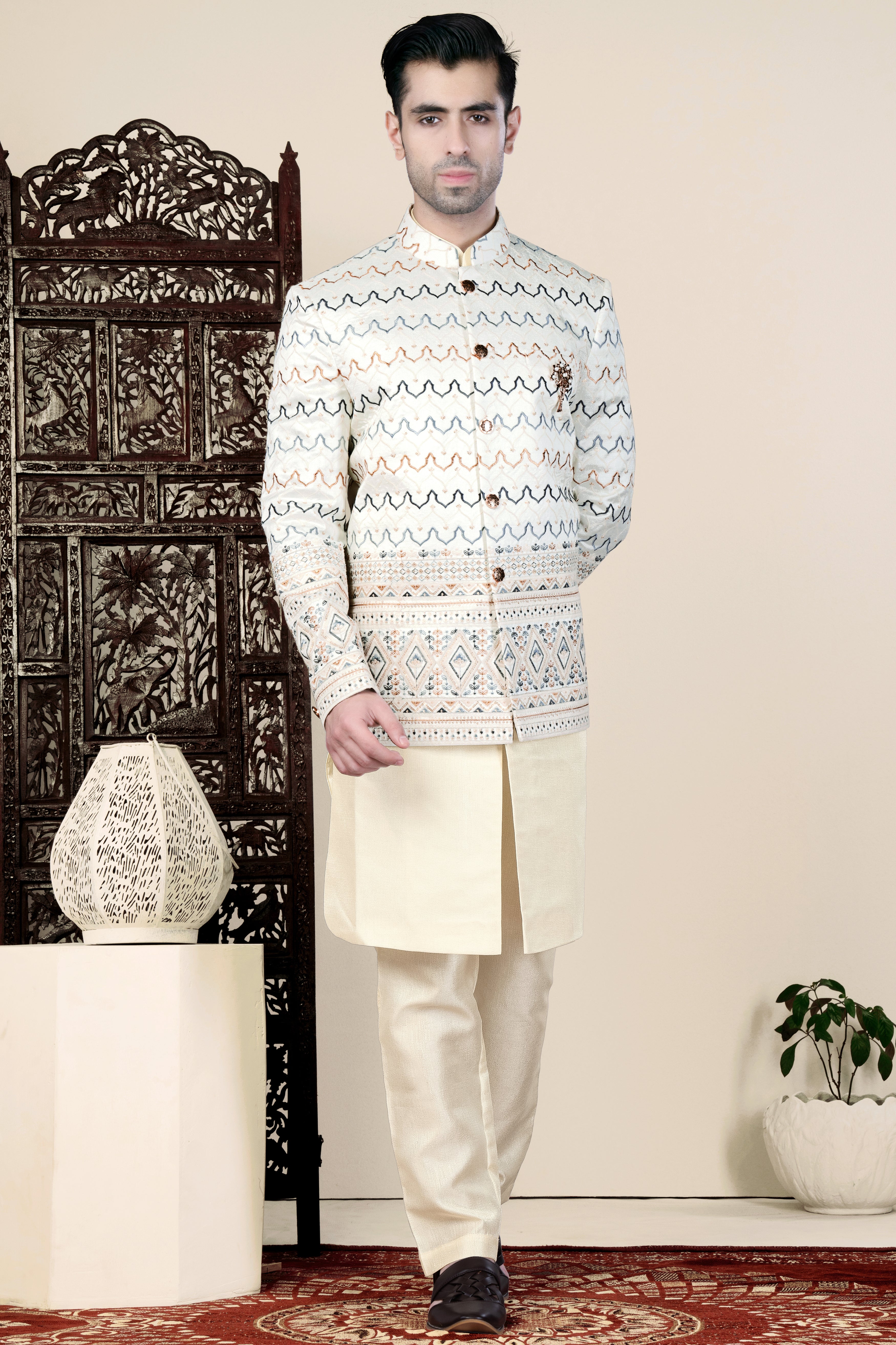 Bianca Cream and Casper Blue Thread Embroidered Bandhgala Jodhpuri BL3536-BG-36, BL3536-BG-38, BL3536-BG-40, BL3536-BG-42, BL3536-BG-44, BL3536-BG-46, BL3536-BG-48, BL3536-BG-50, BL3536-BG-52, BL3536-BG-54, BL3536-BG-56, BL3536-BG-58, BL3536-BG-60
