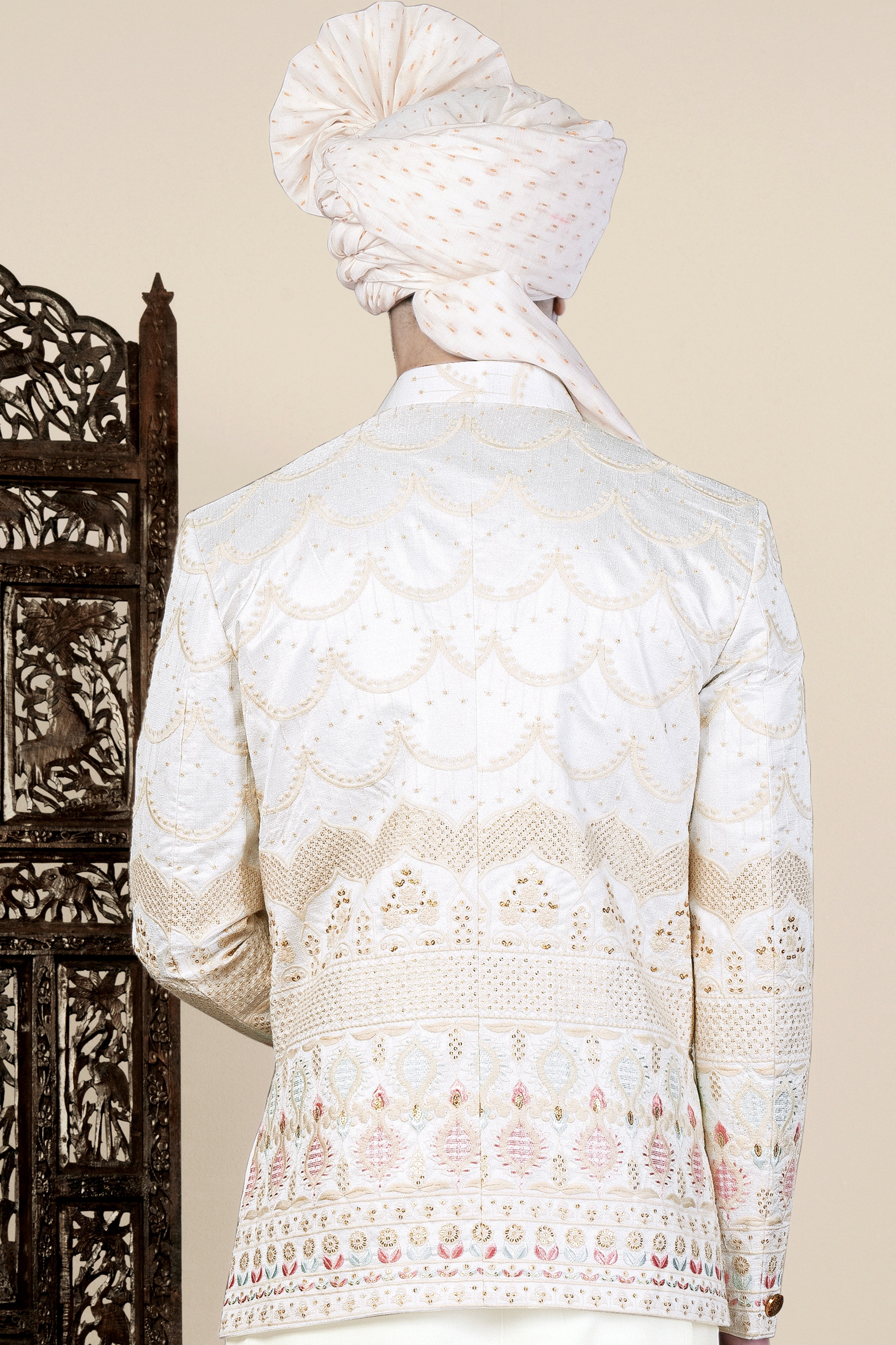 Sand Cream Sequin and Thread Embroidered Bandhgala Jodhpuri BL3539-BG-36, BL3539-BG-38, BL3539-BG-40, BL3539-BG-42, BL3539-BG-44, BL3539-BG-46, BL3539-BG-48, BL3539-BG-50, BL3539-BG-52, BL3539-BG-54, BL3539-BG-56, BL3539-BG-58, BL3539-BG-60