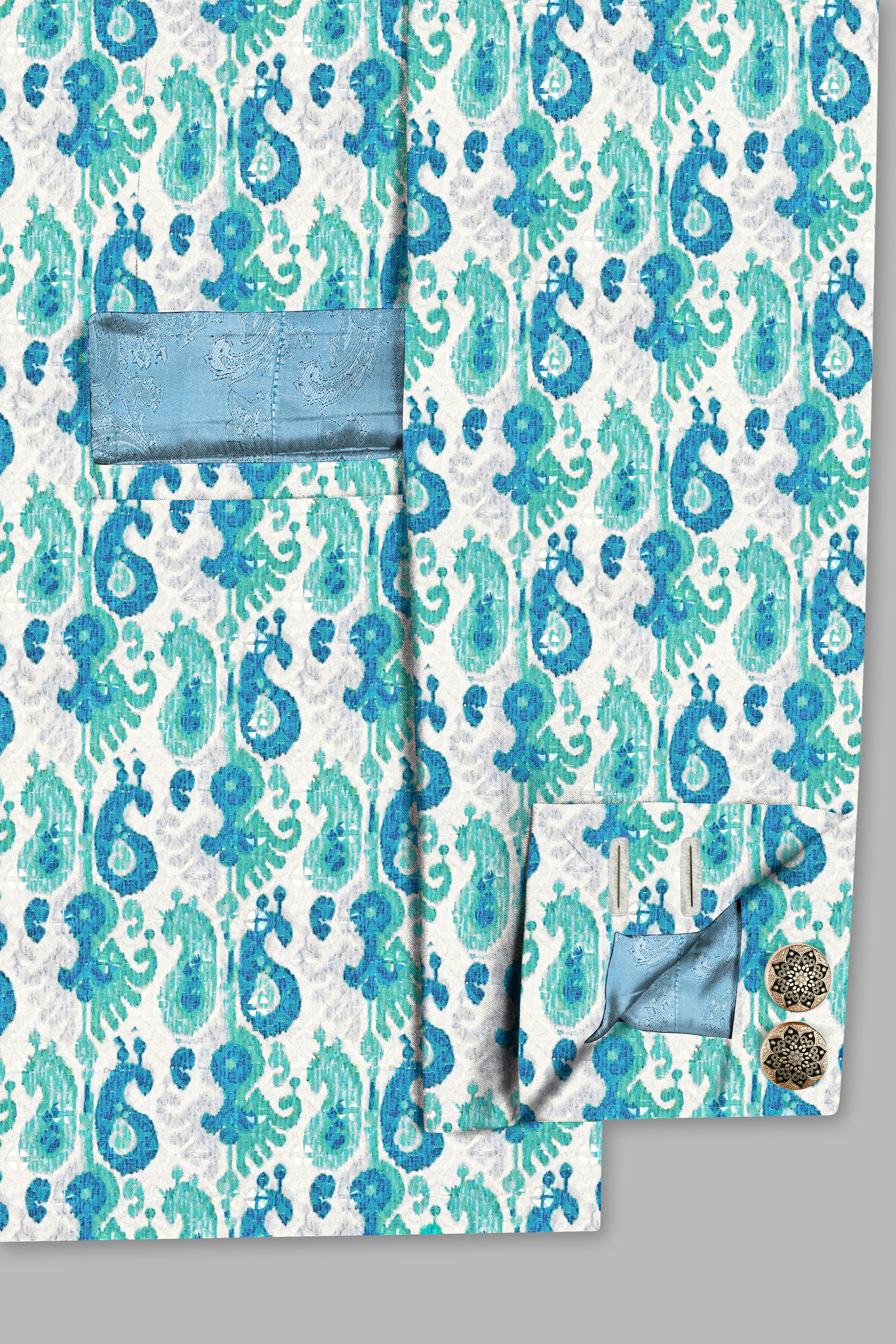 Bright White And Curious Blue Designer Thread Embroidered Bandhgala Jodhpuri