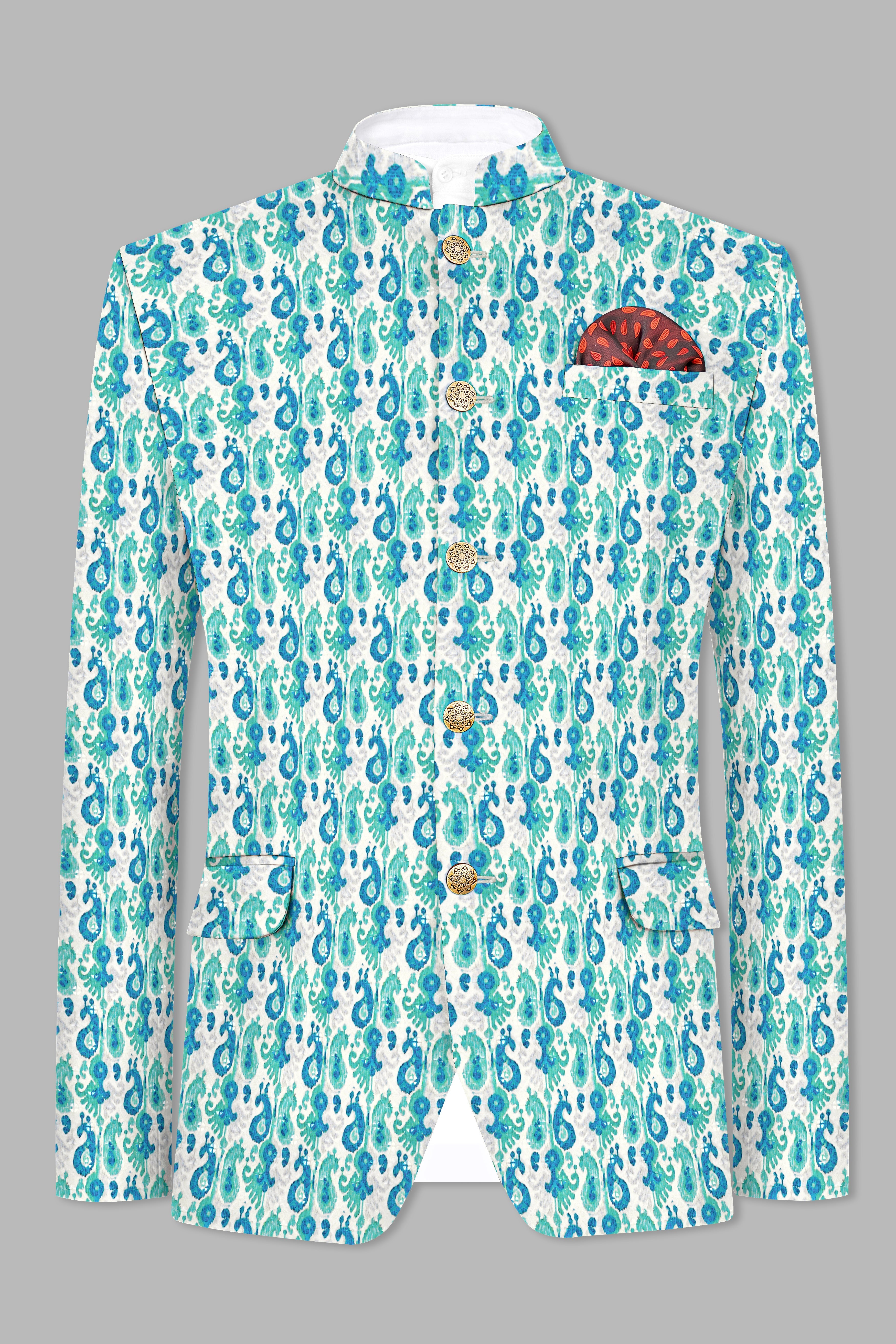 Bright White And Curious Blue Designer Thread Embroidered Bandhgala Jodhpuri