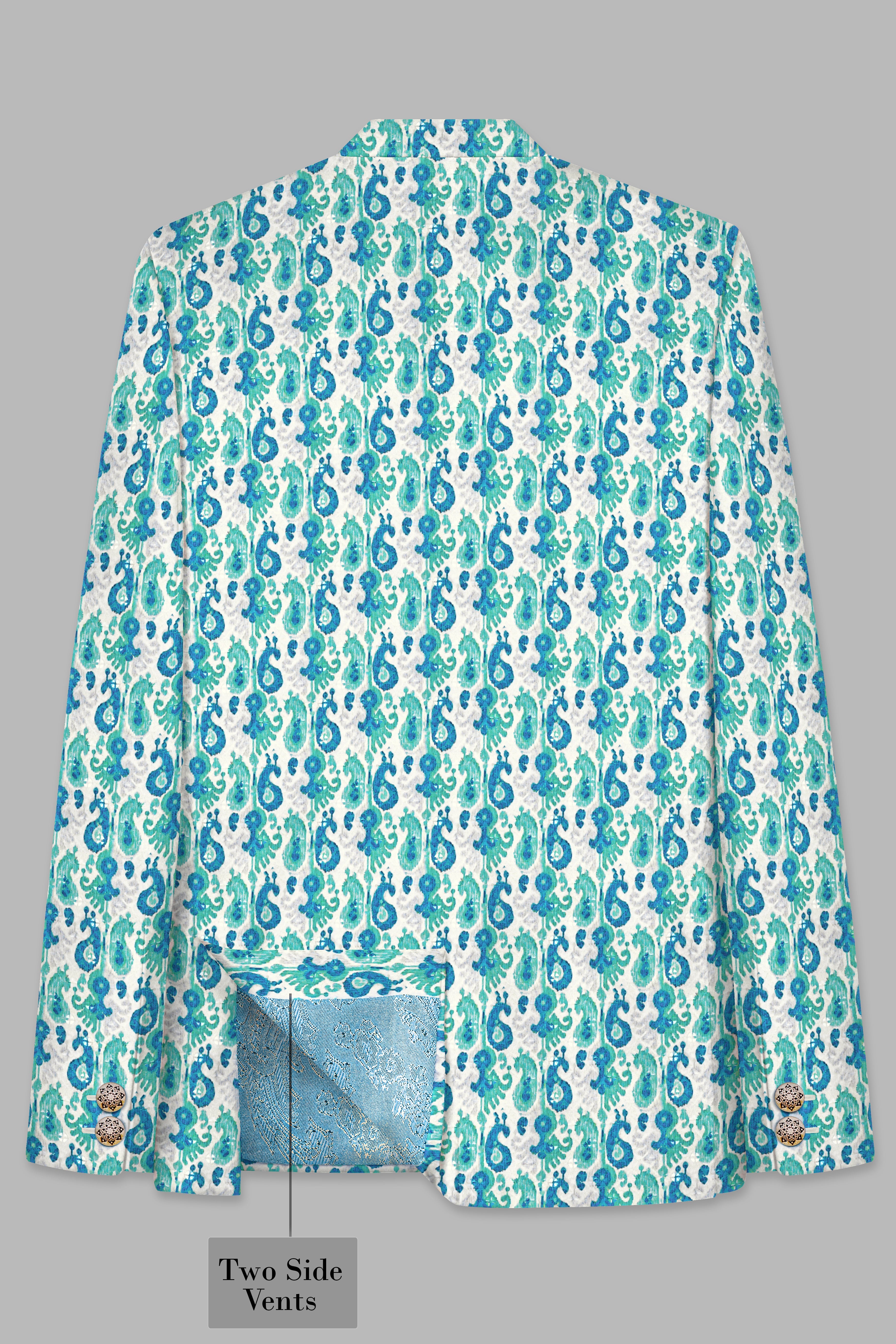 Bright White And Curious Blue Designer Thread Embroidered Bandhgala Jodhpuri