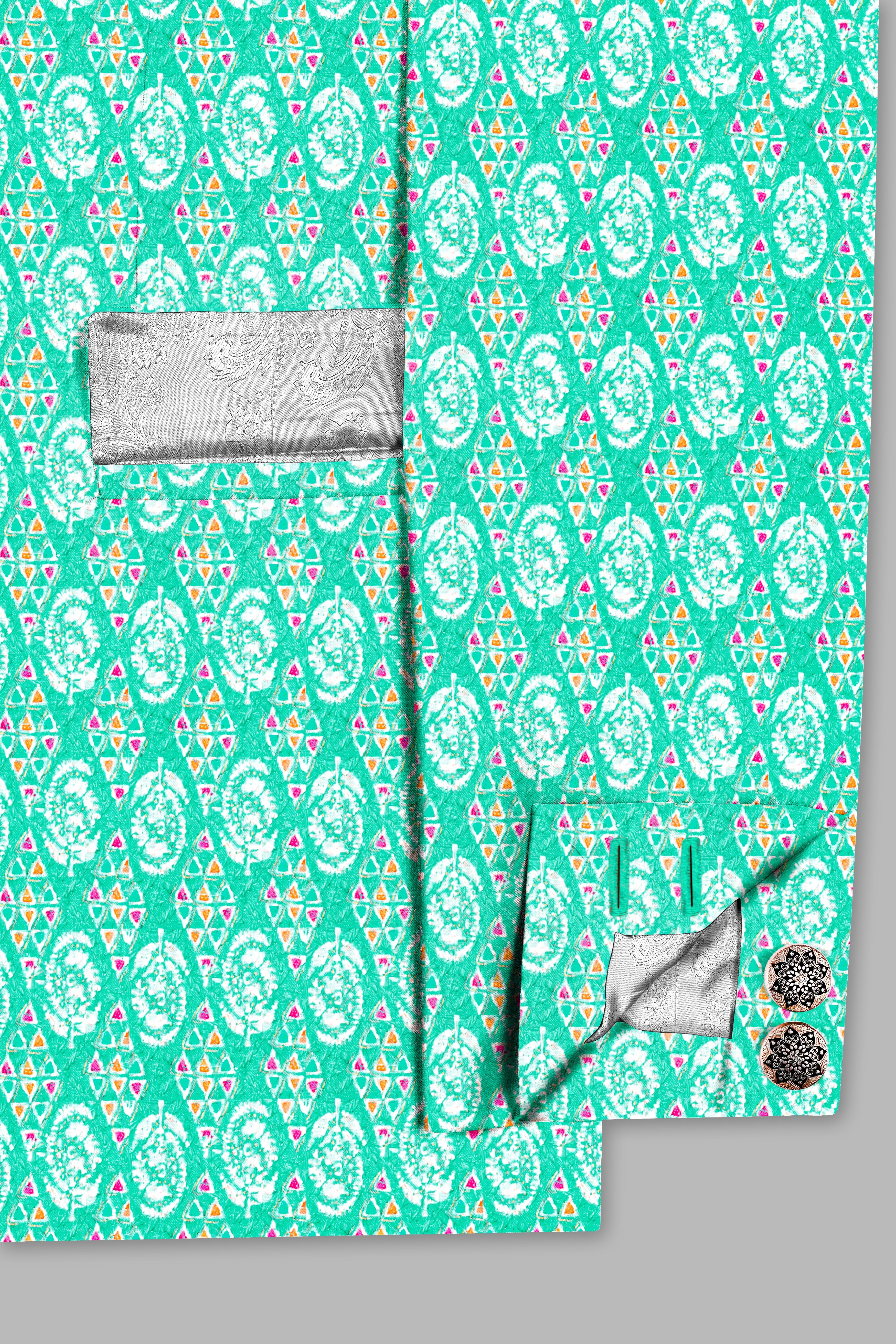 Caribbean Blue And Brilliant Rose Pink Designer Thread Embroidered Bandhgala Jodhpuri
