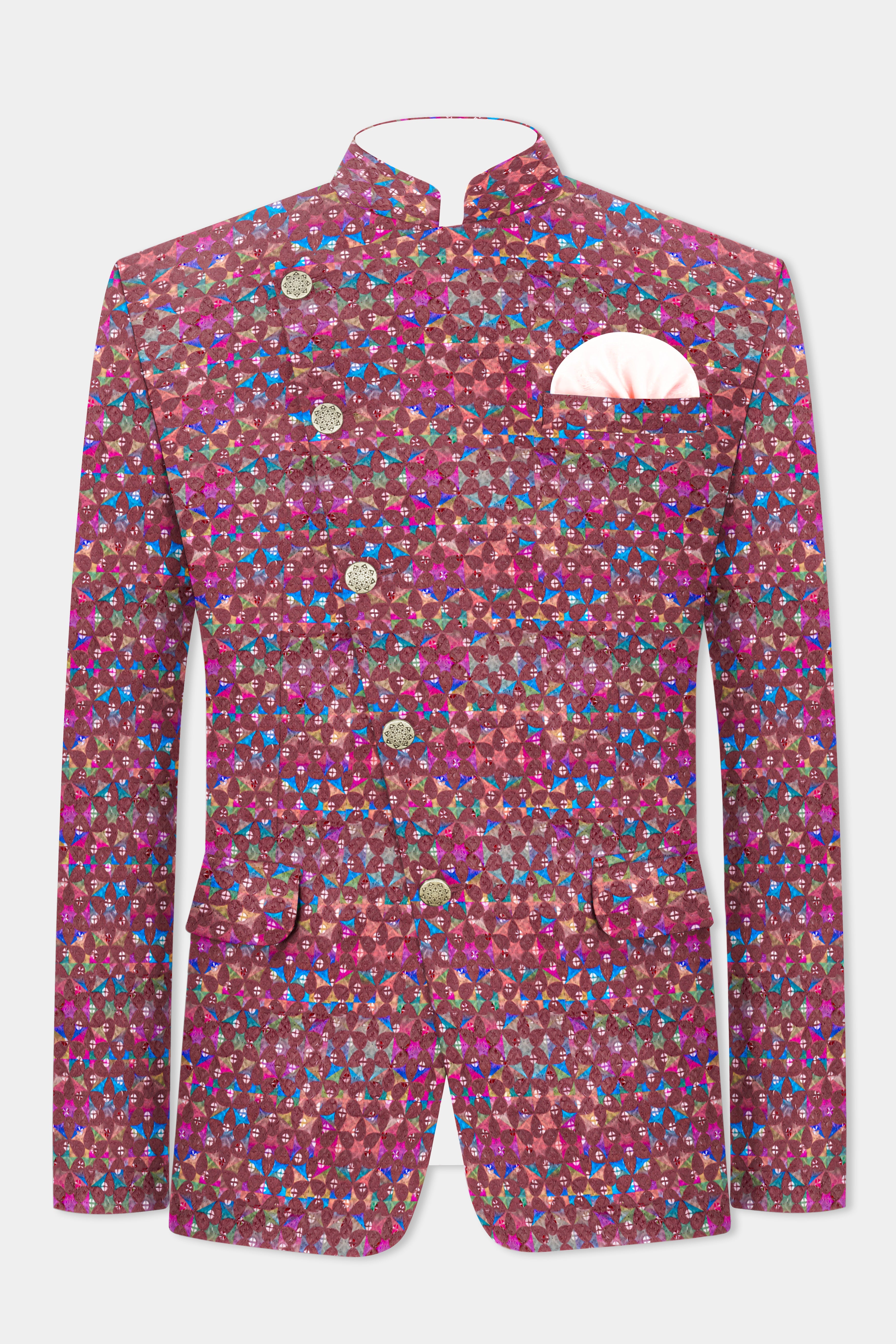 Cordovan Brown And Trendy Purple Multicolour Embroidered Cross Placket Bandhgala Jodhpuri