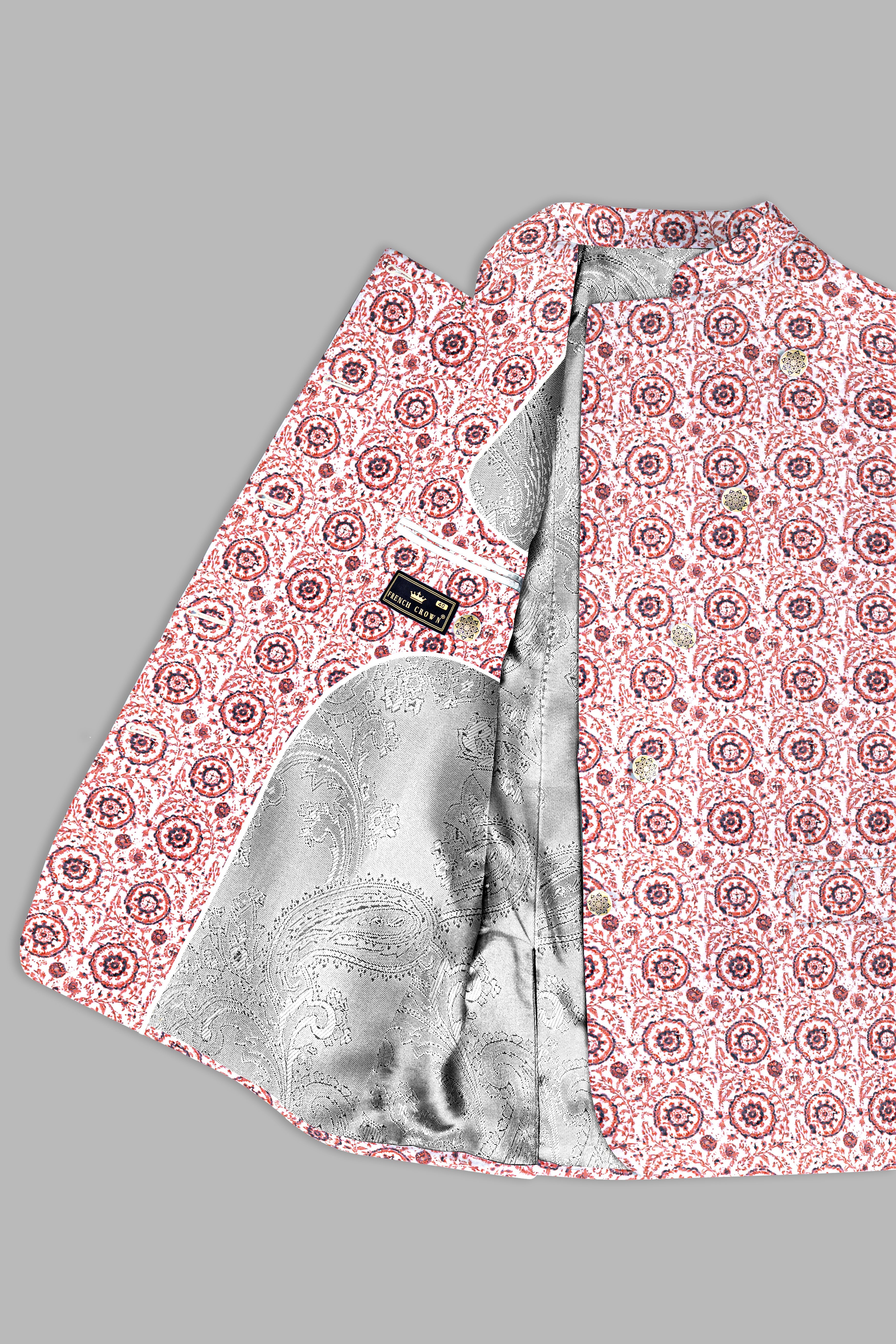 Copper Rust Brown And Bright White Embroidered Cross Placket Bandhgala Jodhpuri
