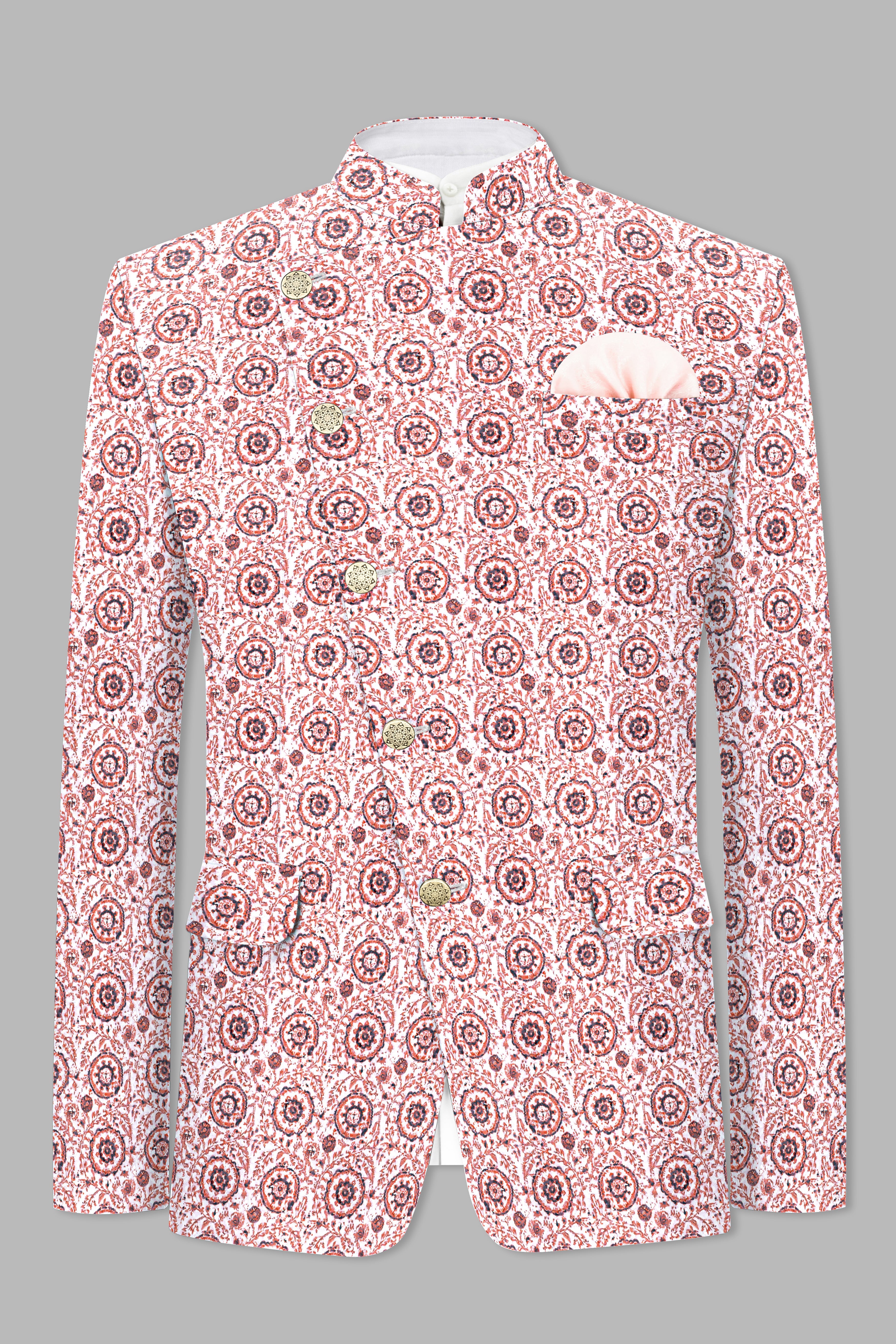 Copper Rust Brown And Bright White Embroidered Cross Placket Bandhgala Jodhpuri