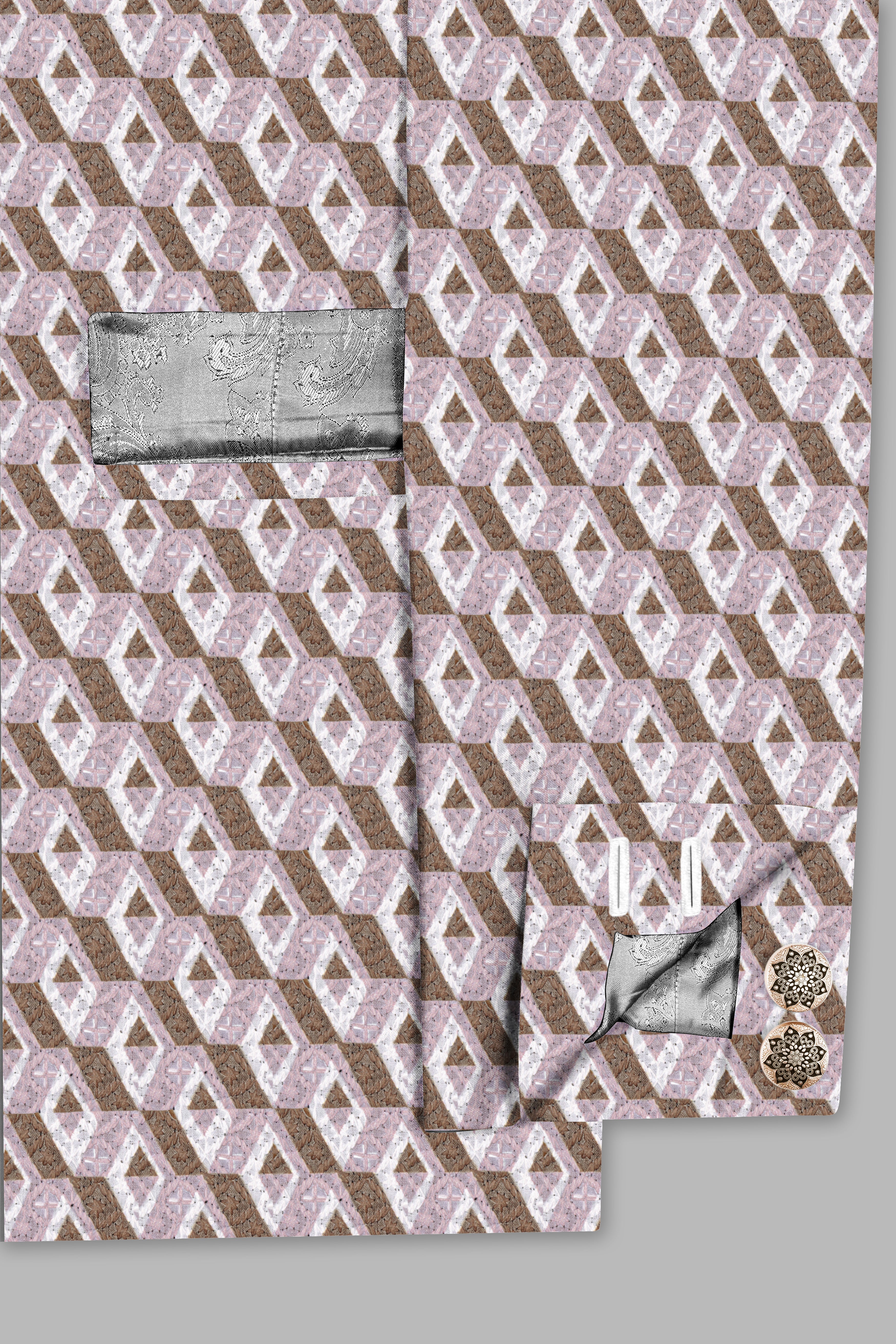 Clam Shell Pink And Roman Coffee Brown 3D Box Quilt Embroidered Cross Placket Bandhgala