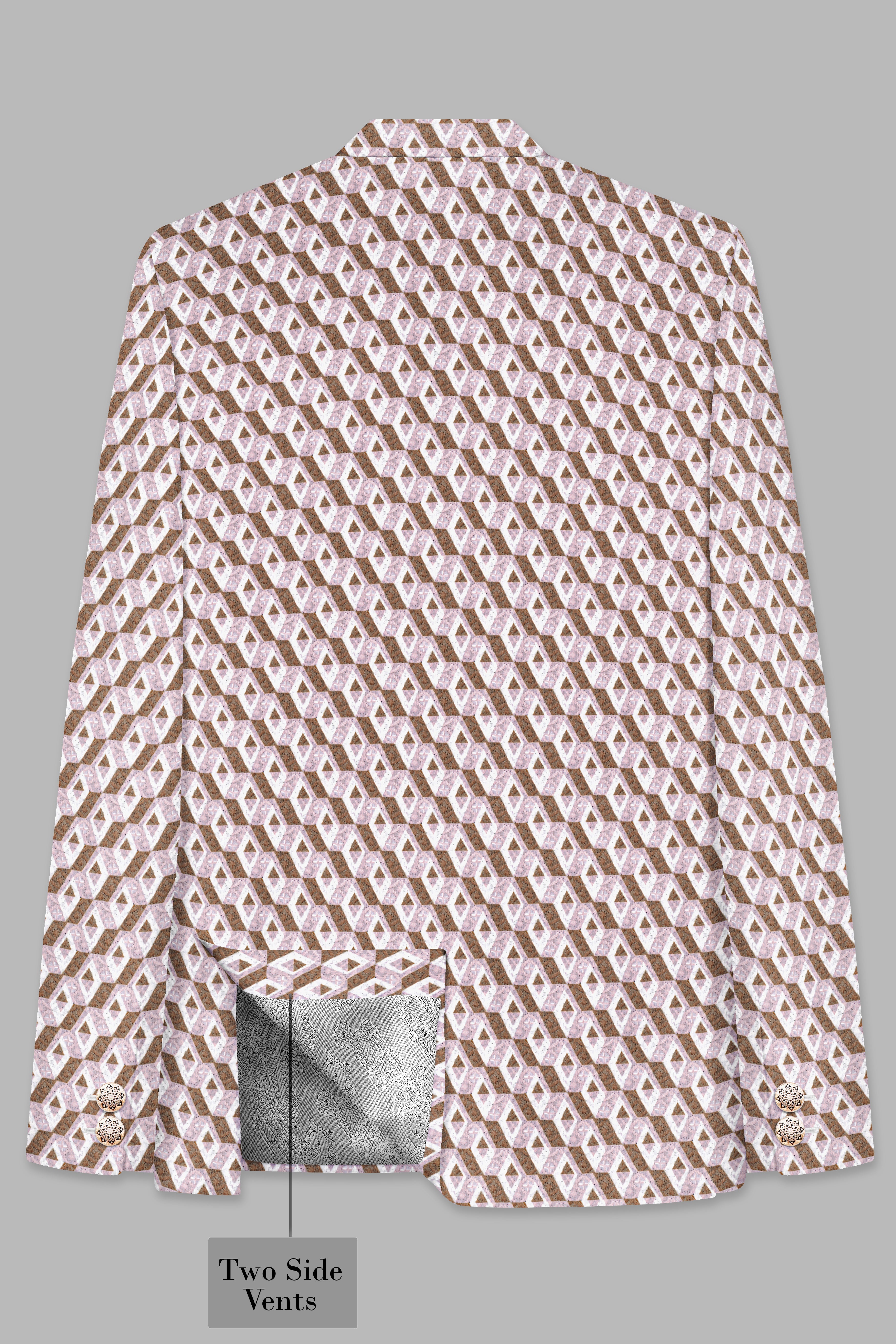 Clam Shell Pink And Roman Coffee Brown 3D Box Quilt Embroidered Cross Placket Bandhgala