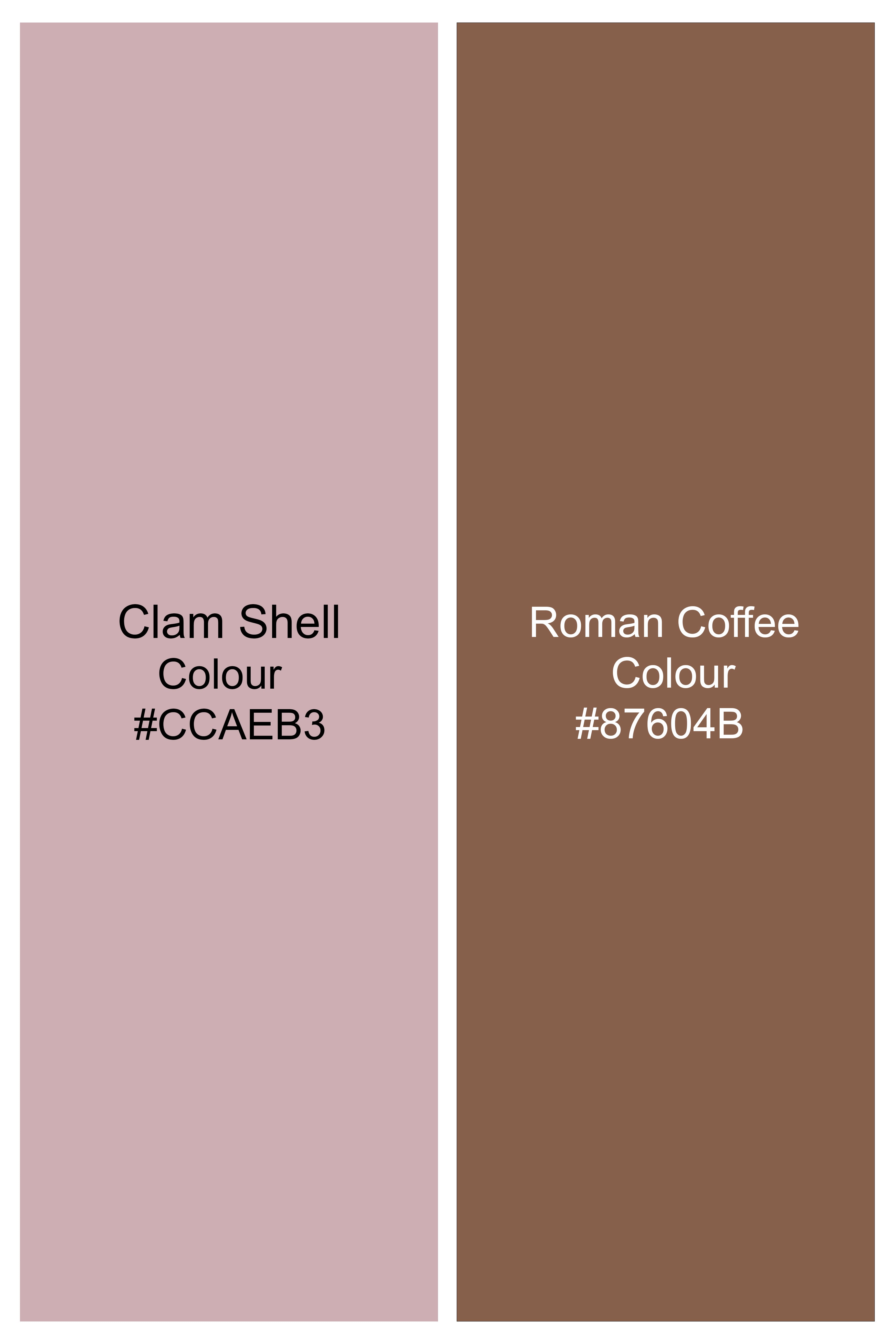 Clam Shell Pink And Roman Coffee Brown 3D Box Quilt Embroidered Cross Placket Bandhgala