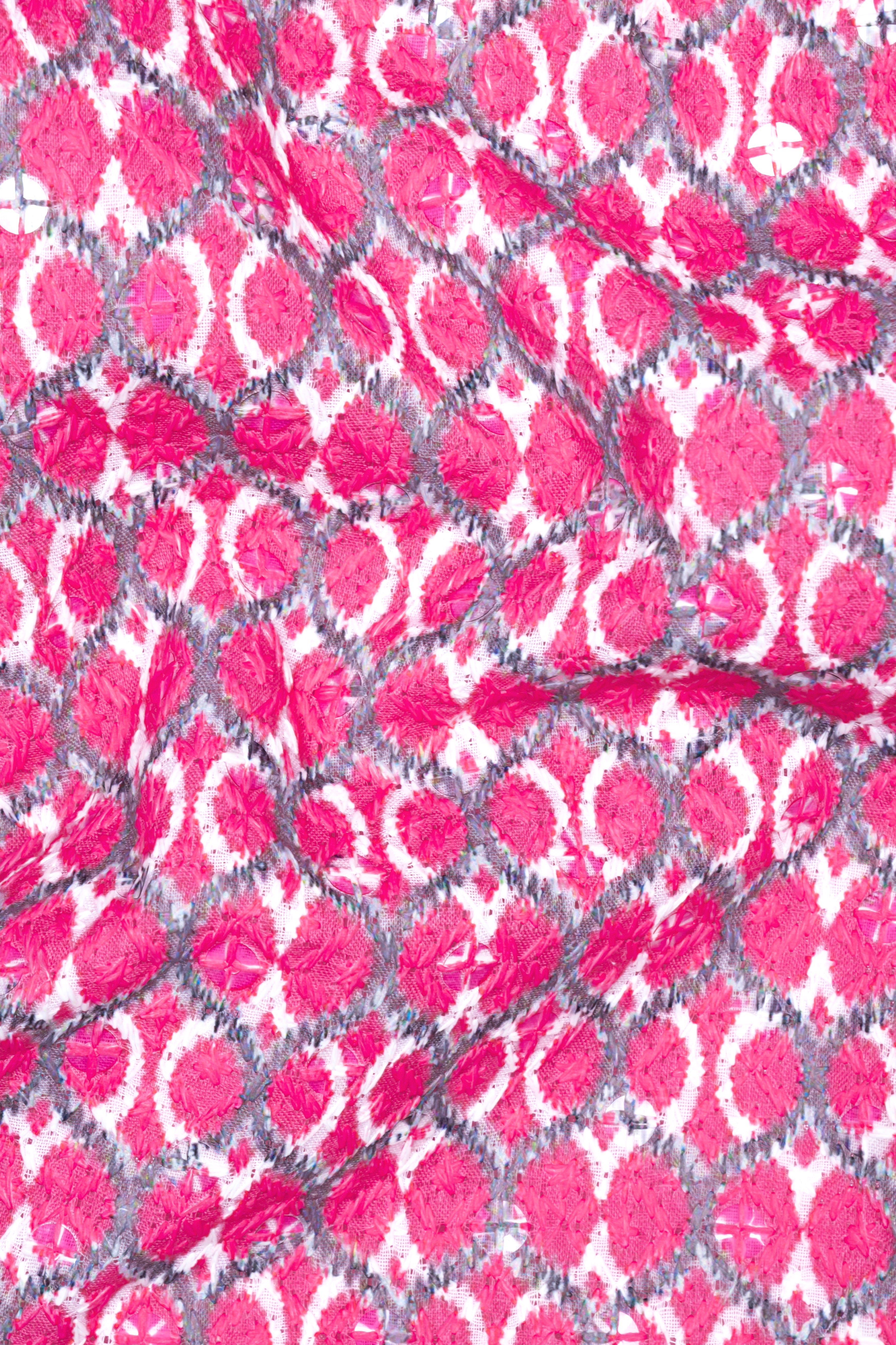 French Rose Pink And  Bright White Designer Embroidered Cross Placket Bandhgala Jodhpuri