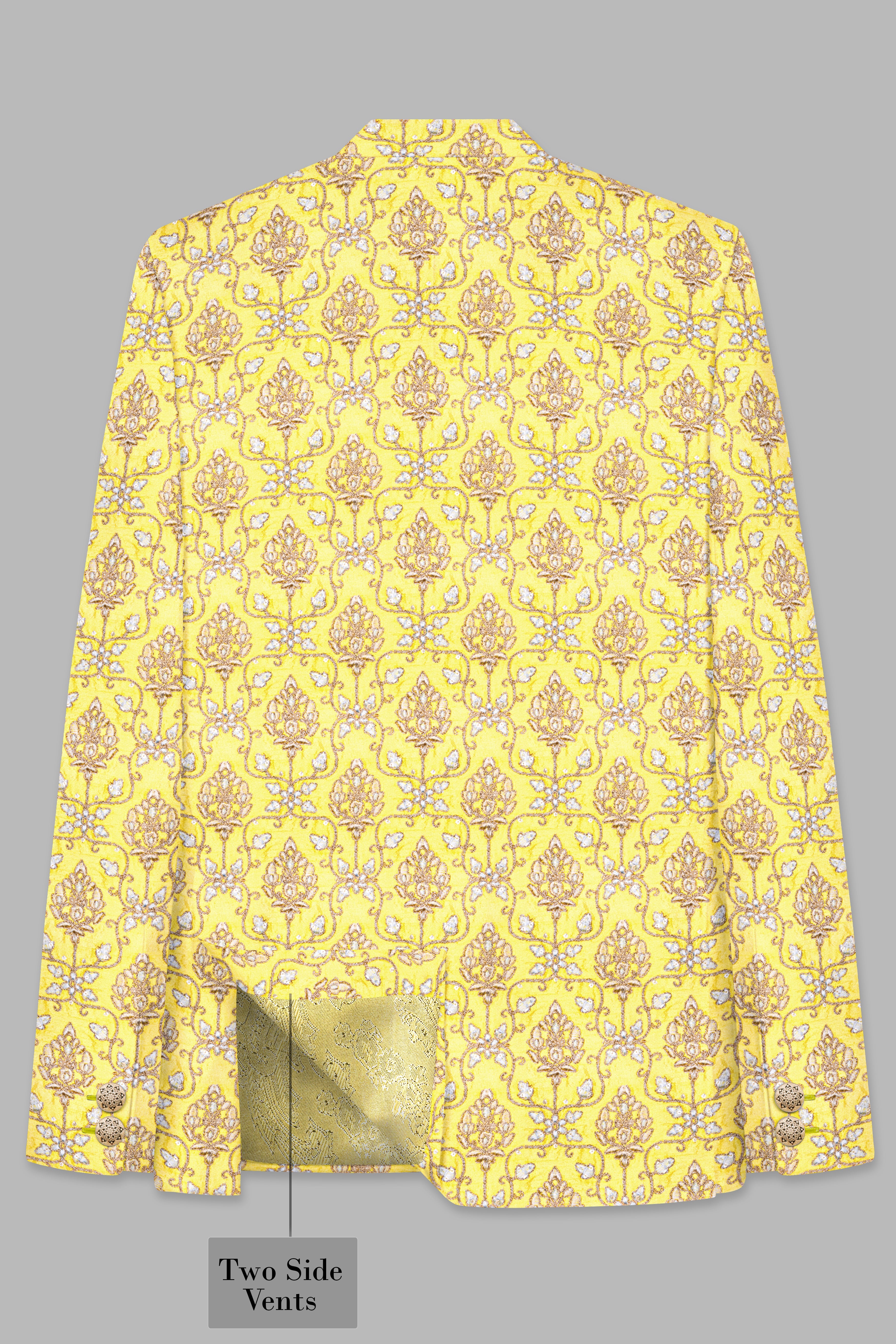 Marigold Yellow And Quicksand Brown Thread Embroidered Cross Placket Bandhgala Jodhpuri
