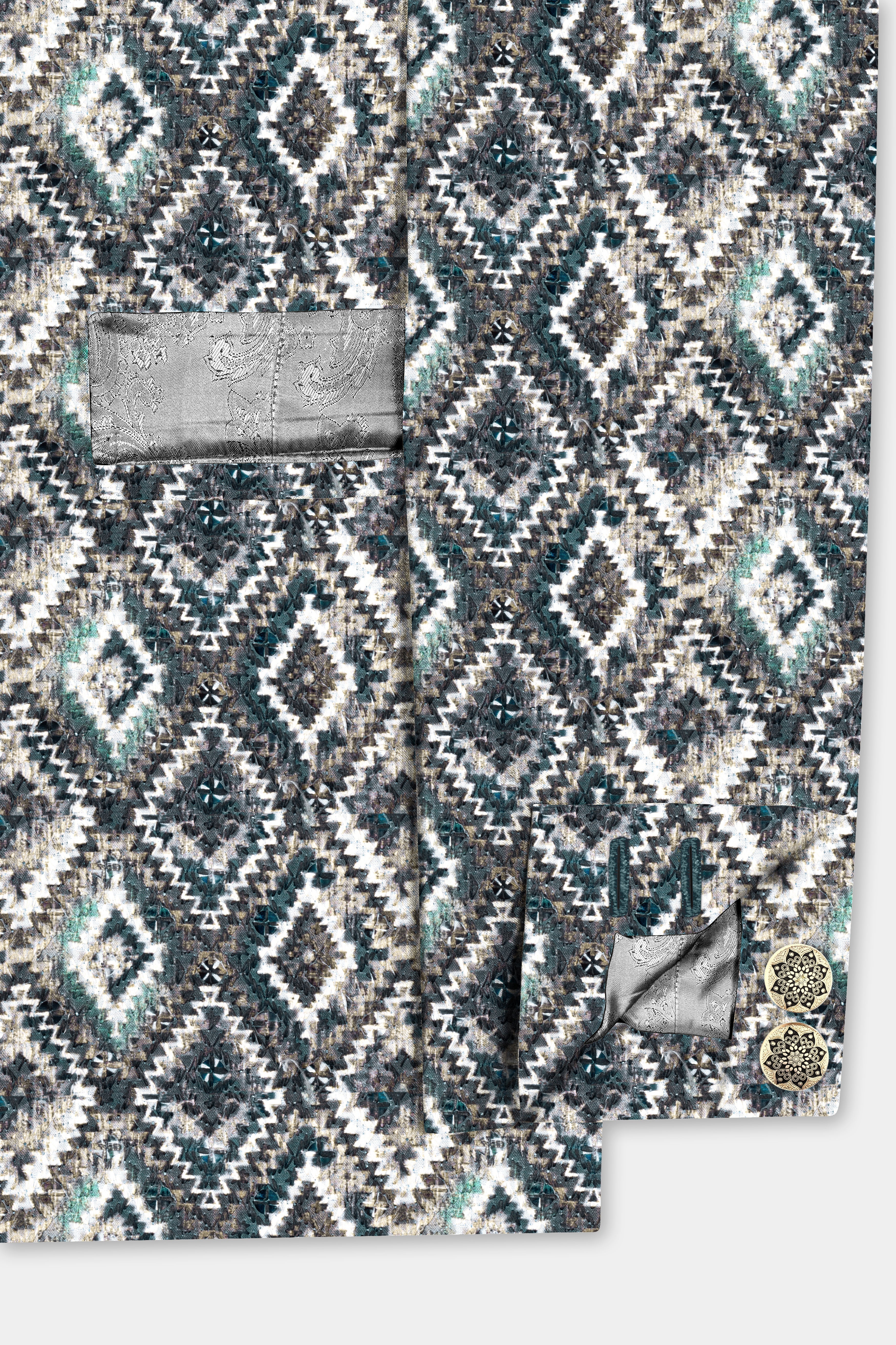 Abbey Gray And Outer Space Blue Designer Embroidered Cross Placket Bandhgala Jodhpuri