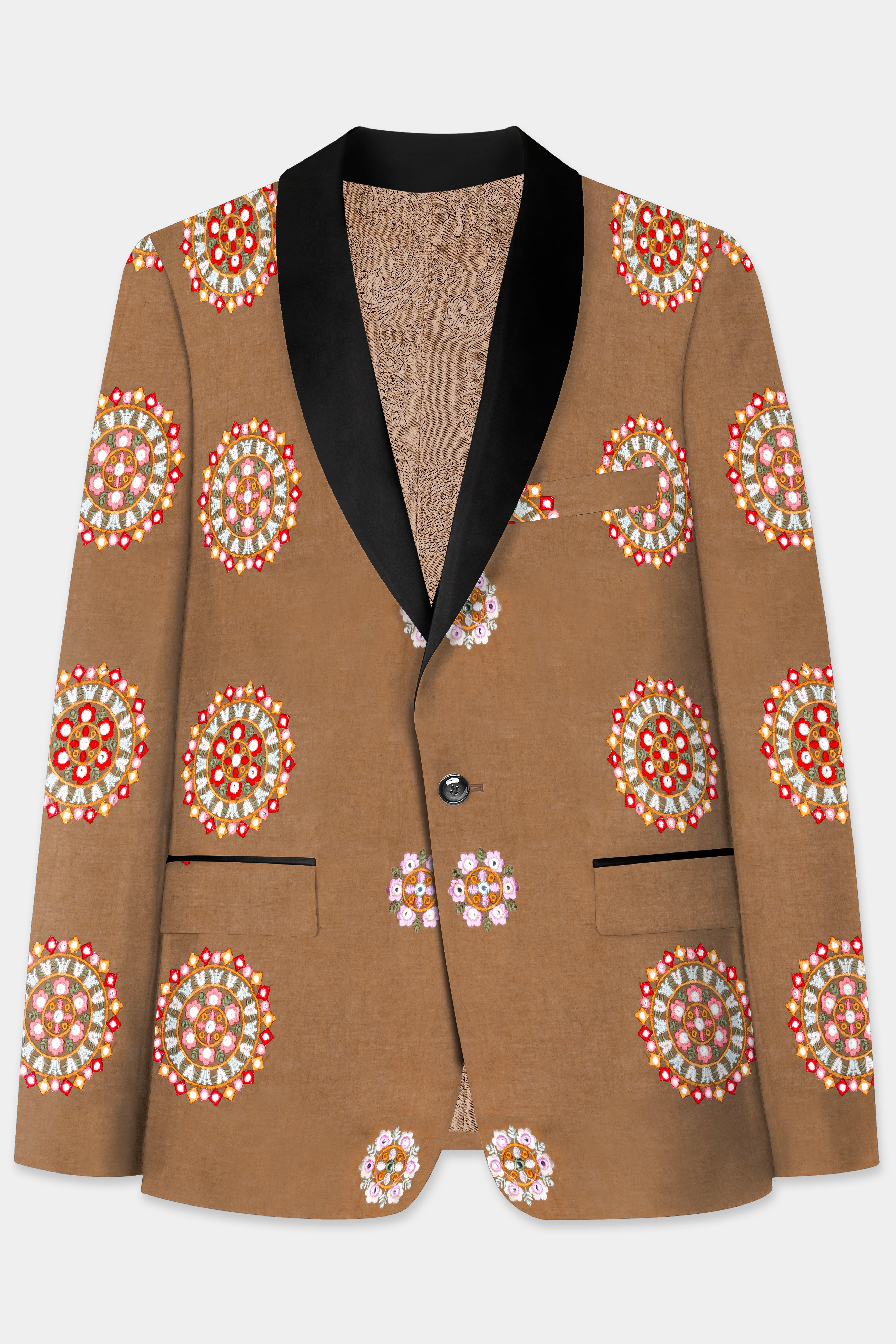 Spicy Mix Brown With Shisha work Embroidered Tuxedo Blazer
