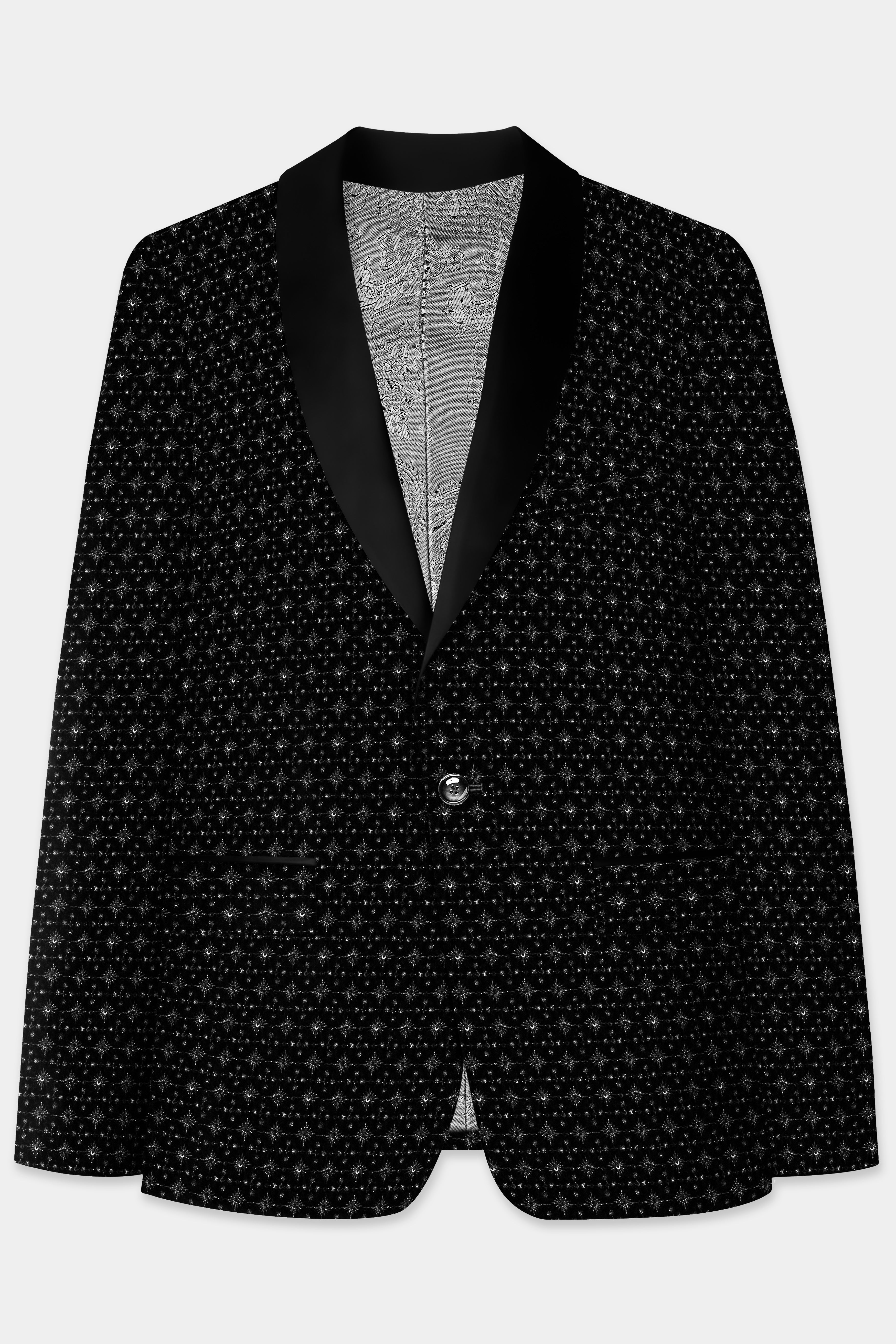 Jade Black Sequin And Thread Embroidered Tuxedo Blazer