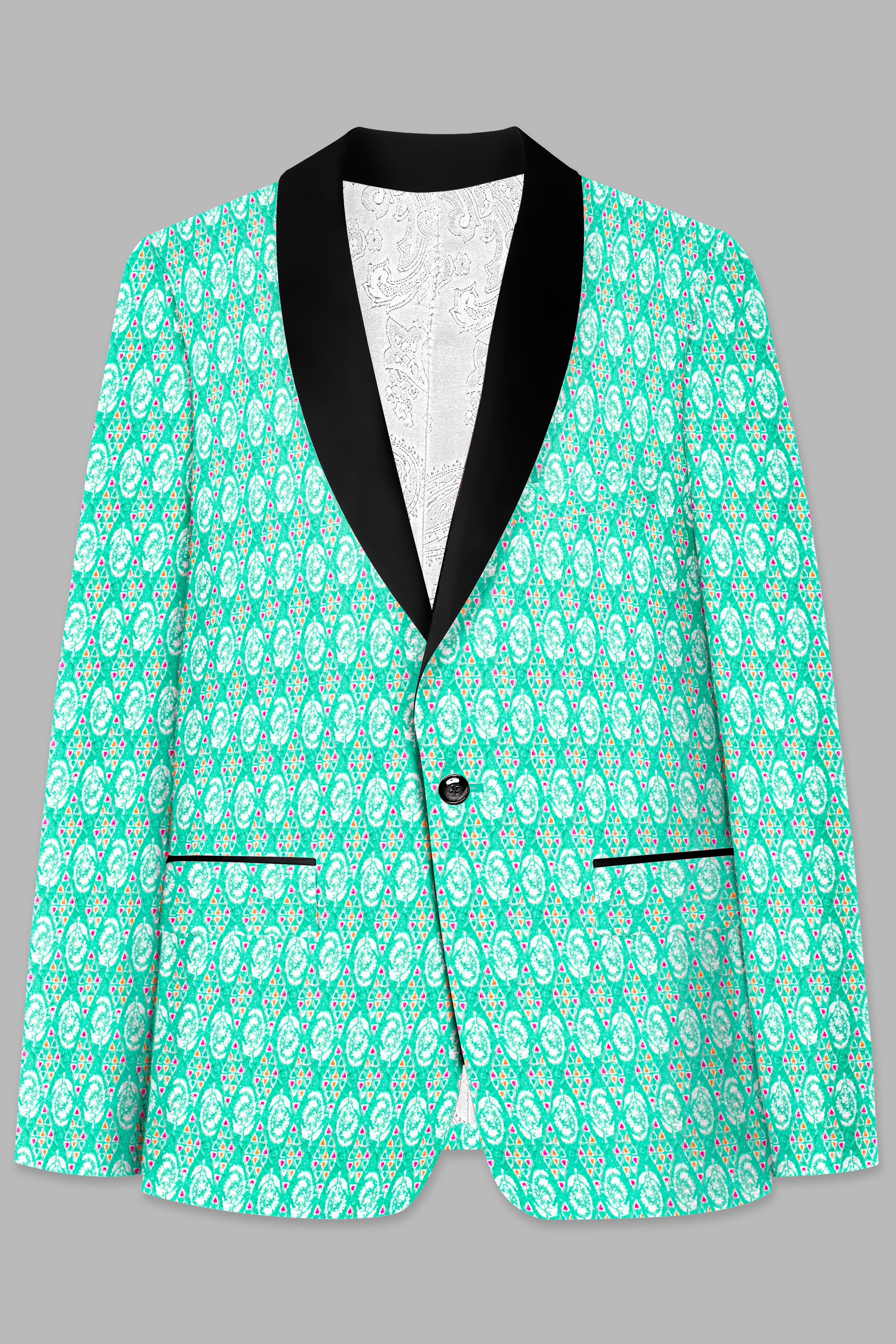 Caribbean Blue And Brilliant Rose Pink Designer Thread Embroidered Tuxedo Blazer