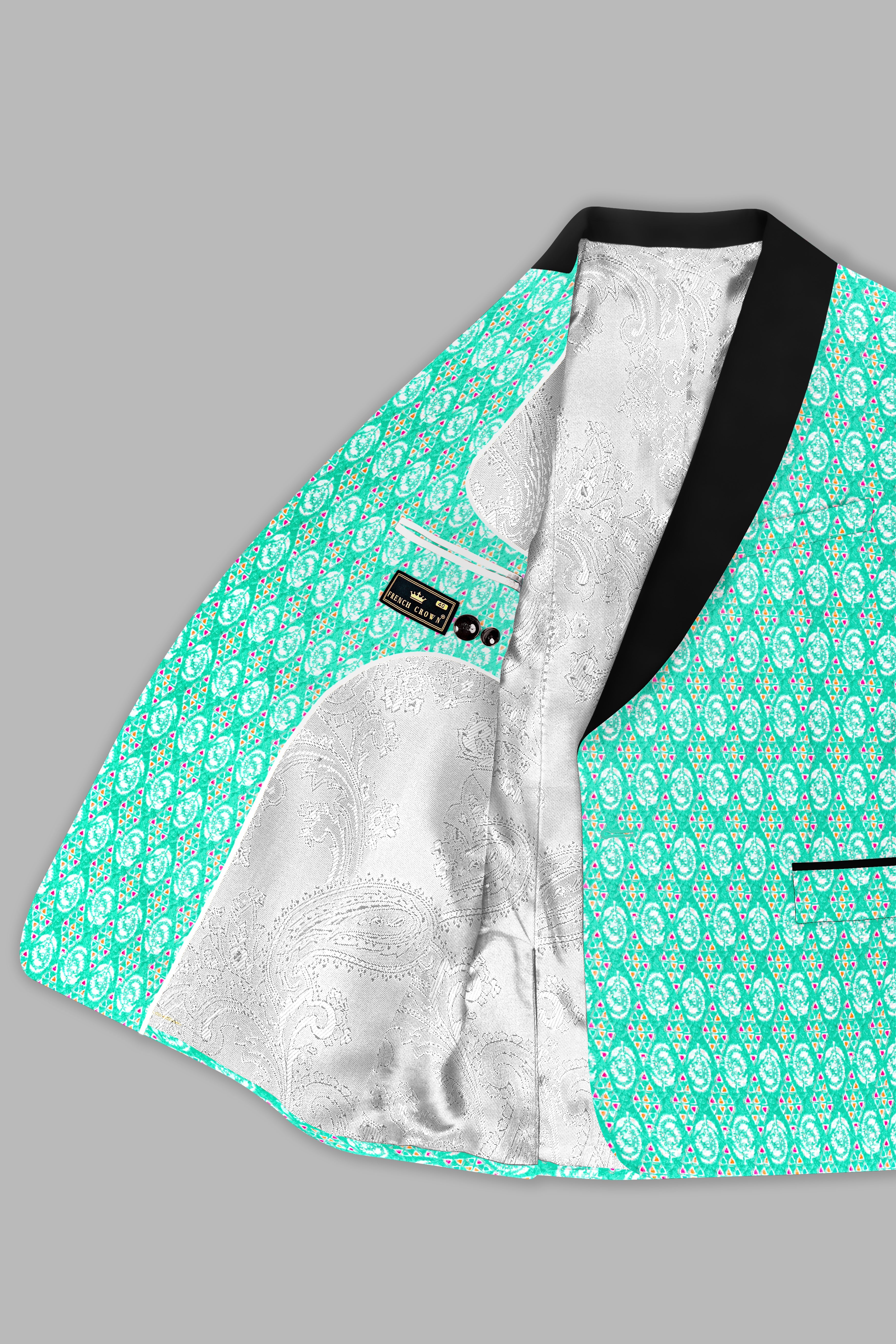Caribbean Blue And Brilliant Rose Pink Designer Thread Embroidered Tuxedo Blazer