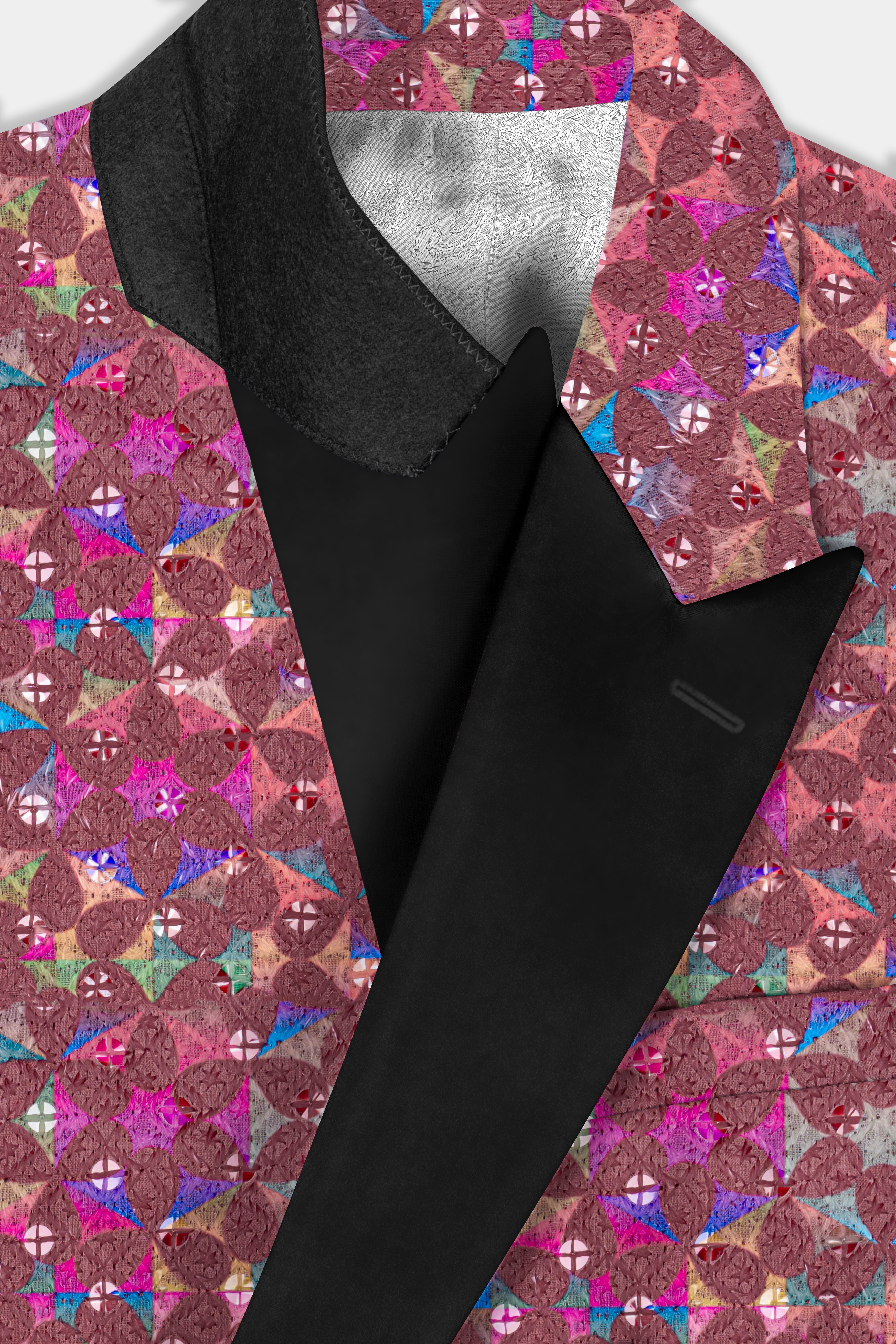 Cordovan Brown And Trendy Purple Multicolour Embroidered Peak Lapel Tuxedo Blazer