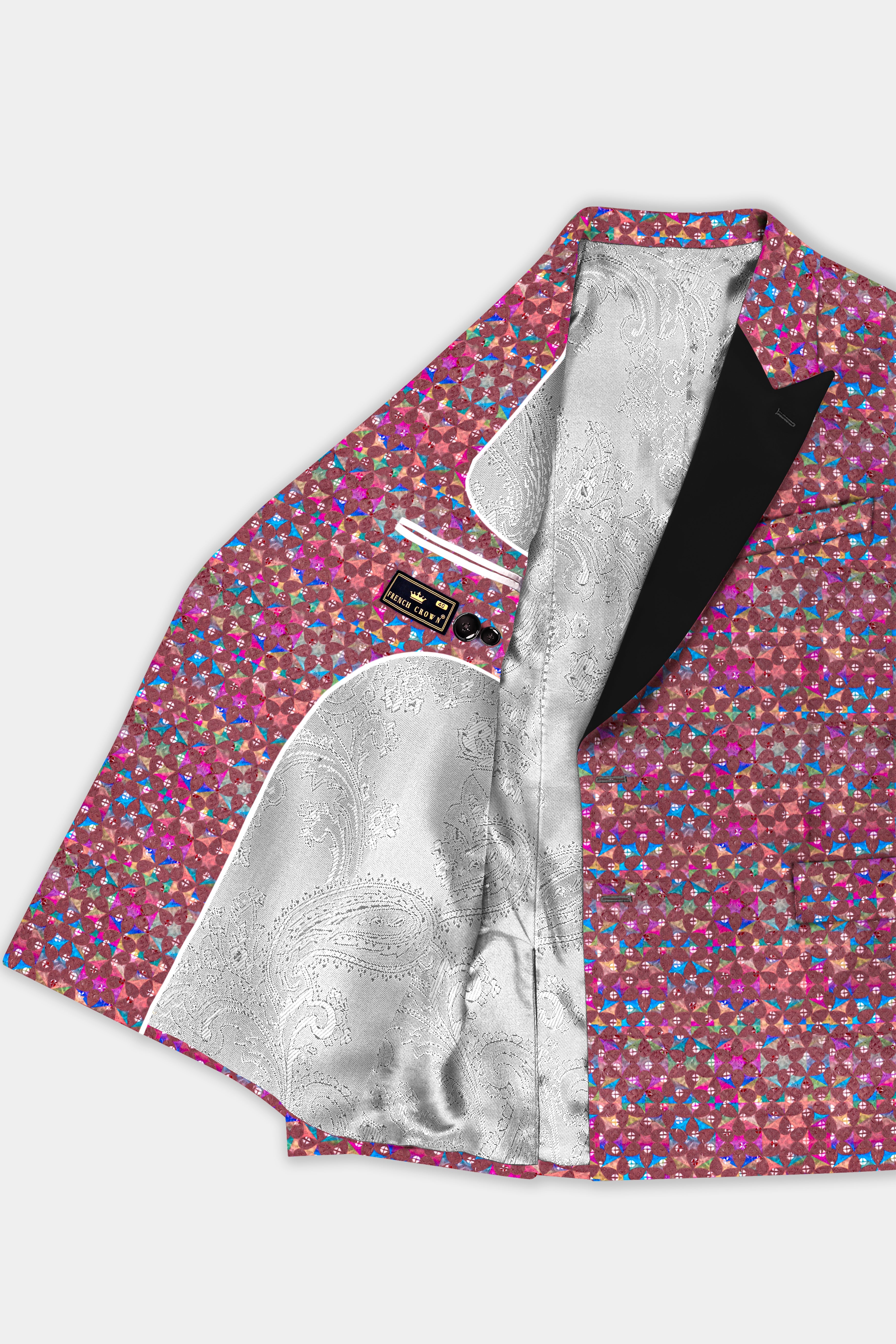 Cordovan Brown And Trendy Purple Multicolour Embroidered Peak Lapel Tuxedo Blazer