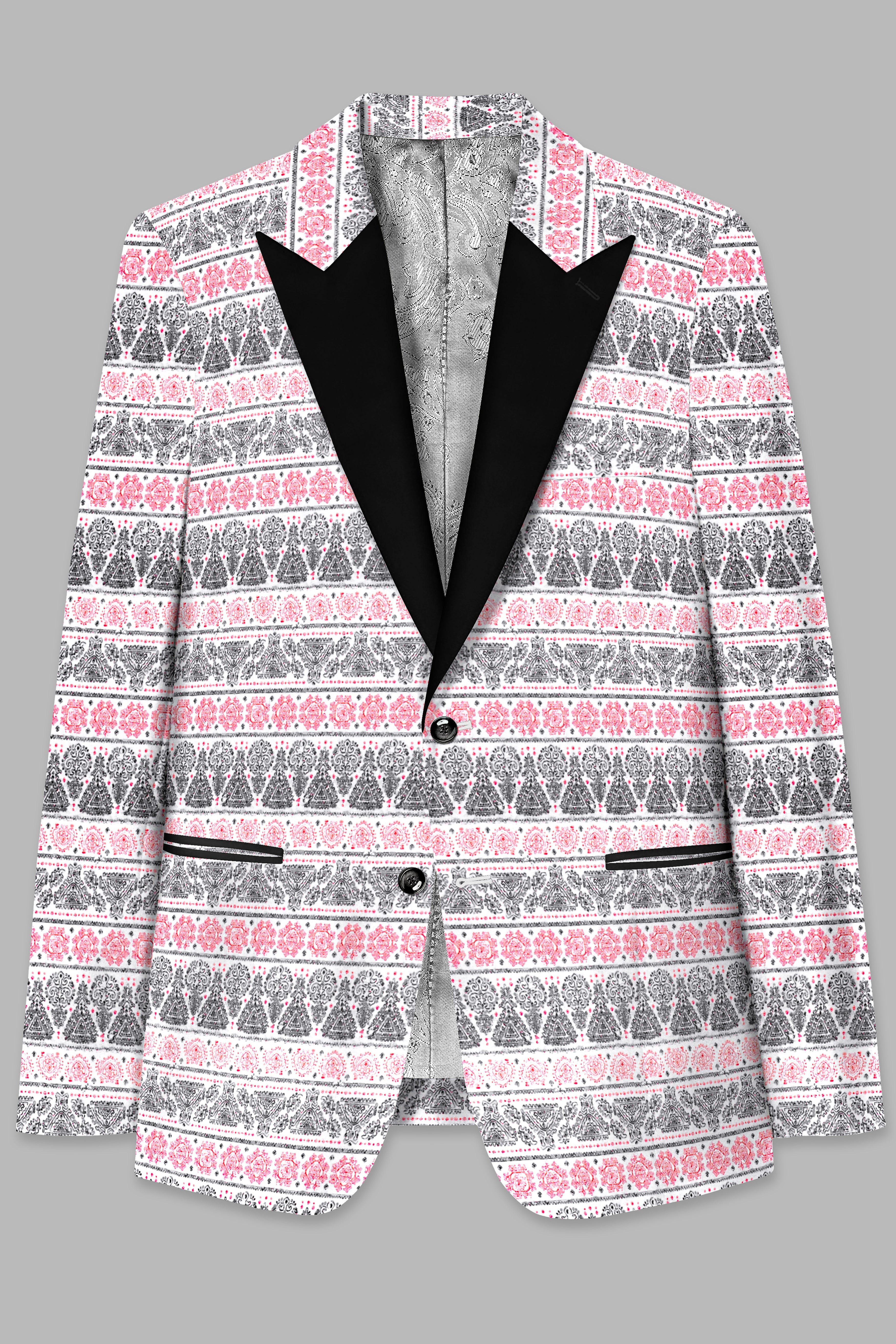 Brink Pink And jade Black Striped Designer Peak Lapel Tuxedo Blazer