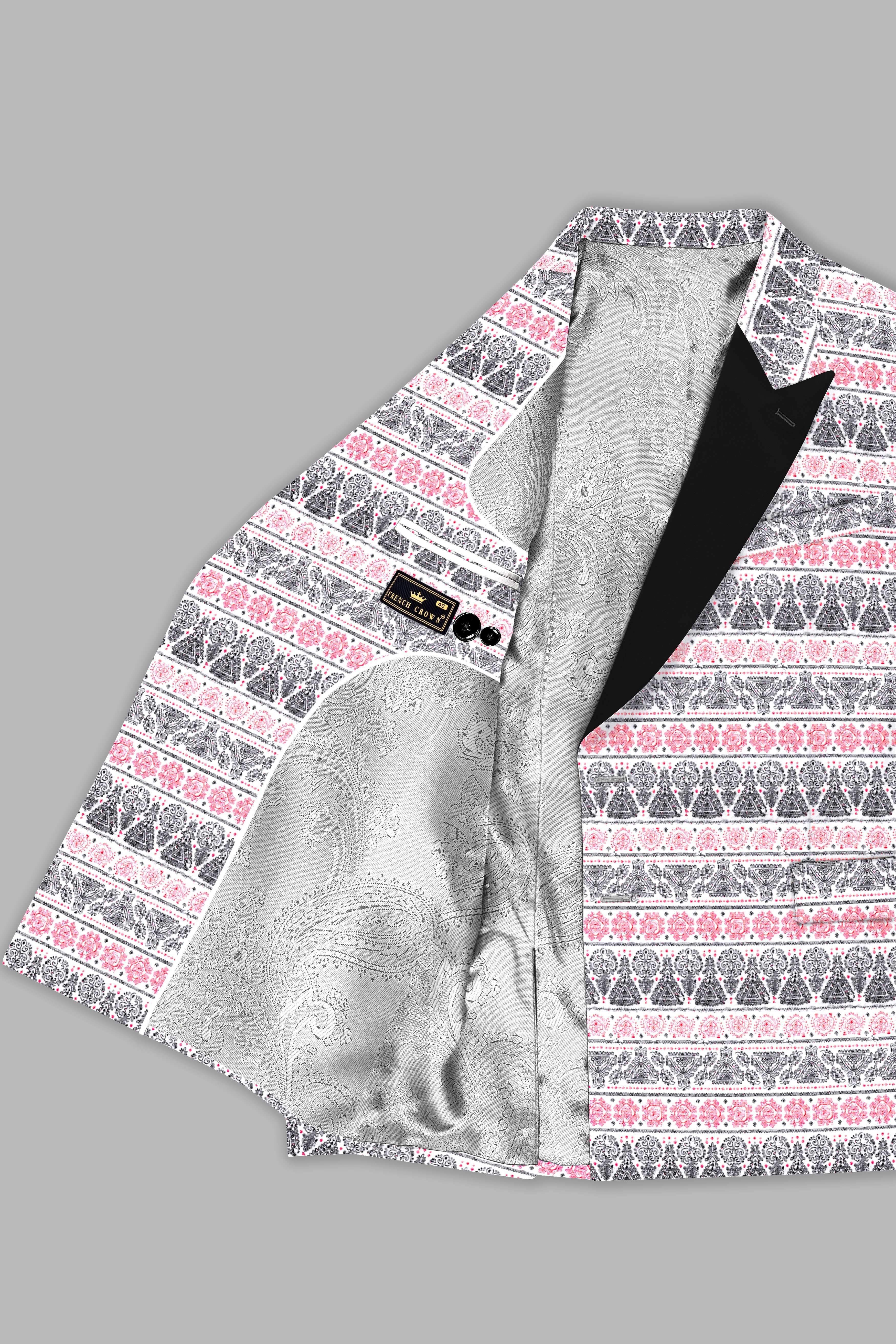Brink Pink And jade Black Striped Designer Peak Lapel Tuxedo Blazer