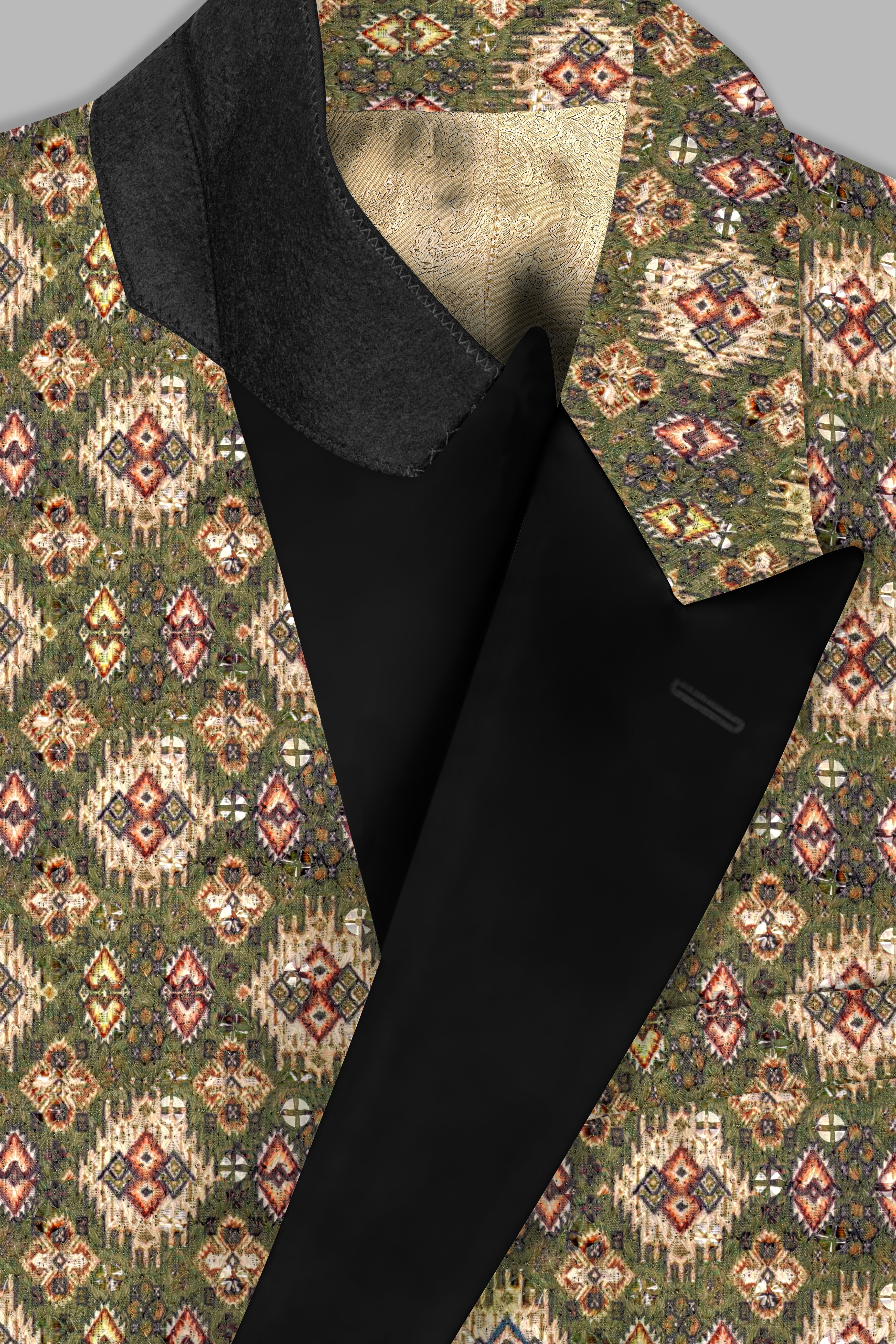 Finch Green and Coffee Brown MultiColour Designer Embroidered Peak Lapel Tuxedo Blazer