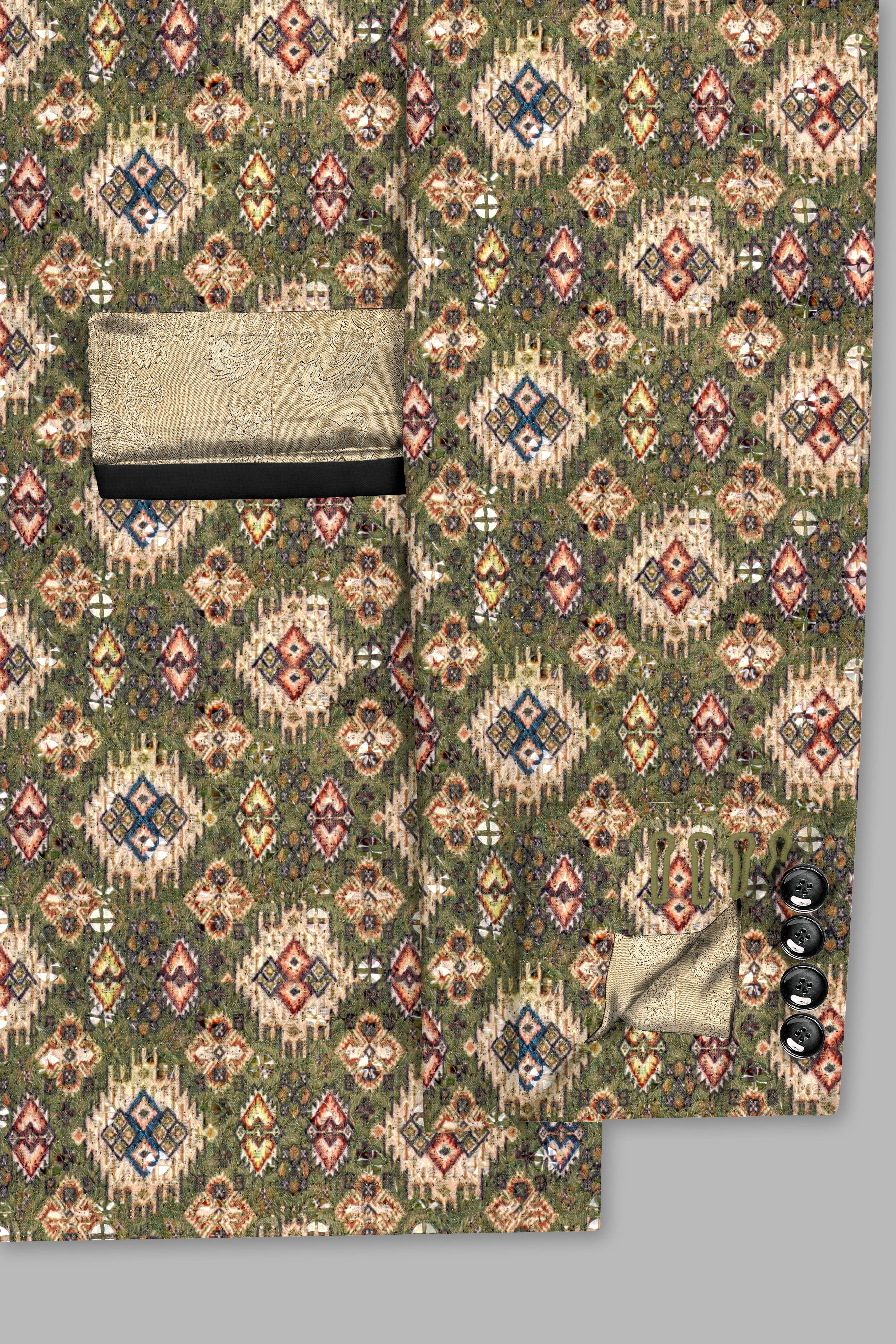 Finch Green and Coffee Brown MultiColour Designer Embroidered Peak Lapel Tuxedo Blazer