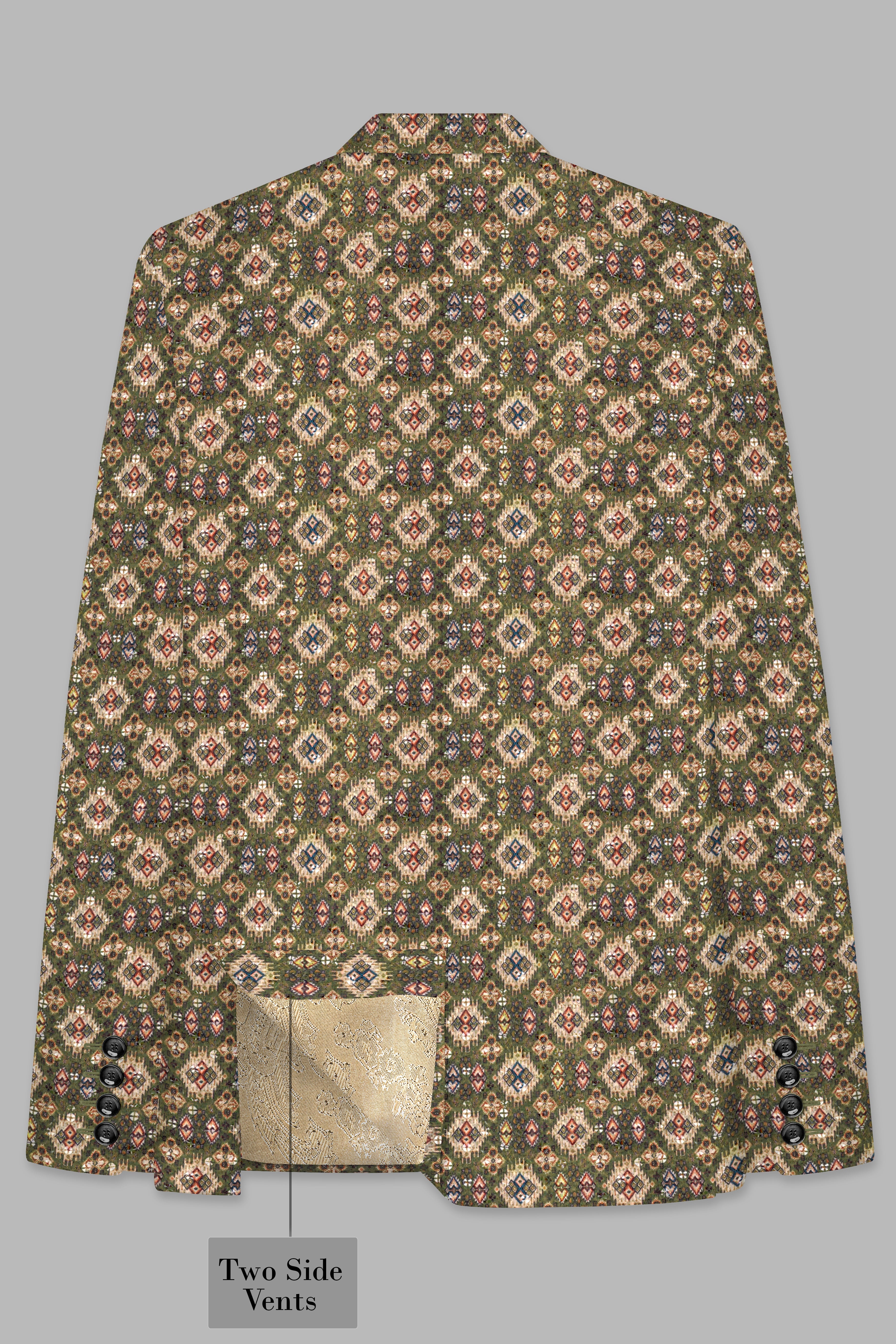 Finch Green and Coffee Brown MultiColour Designer Embroidered Peak Lapel Tuxedo Blazer