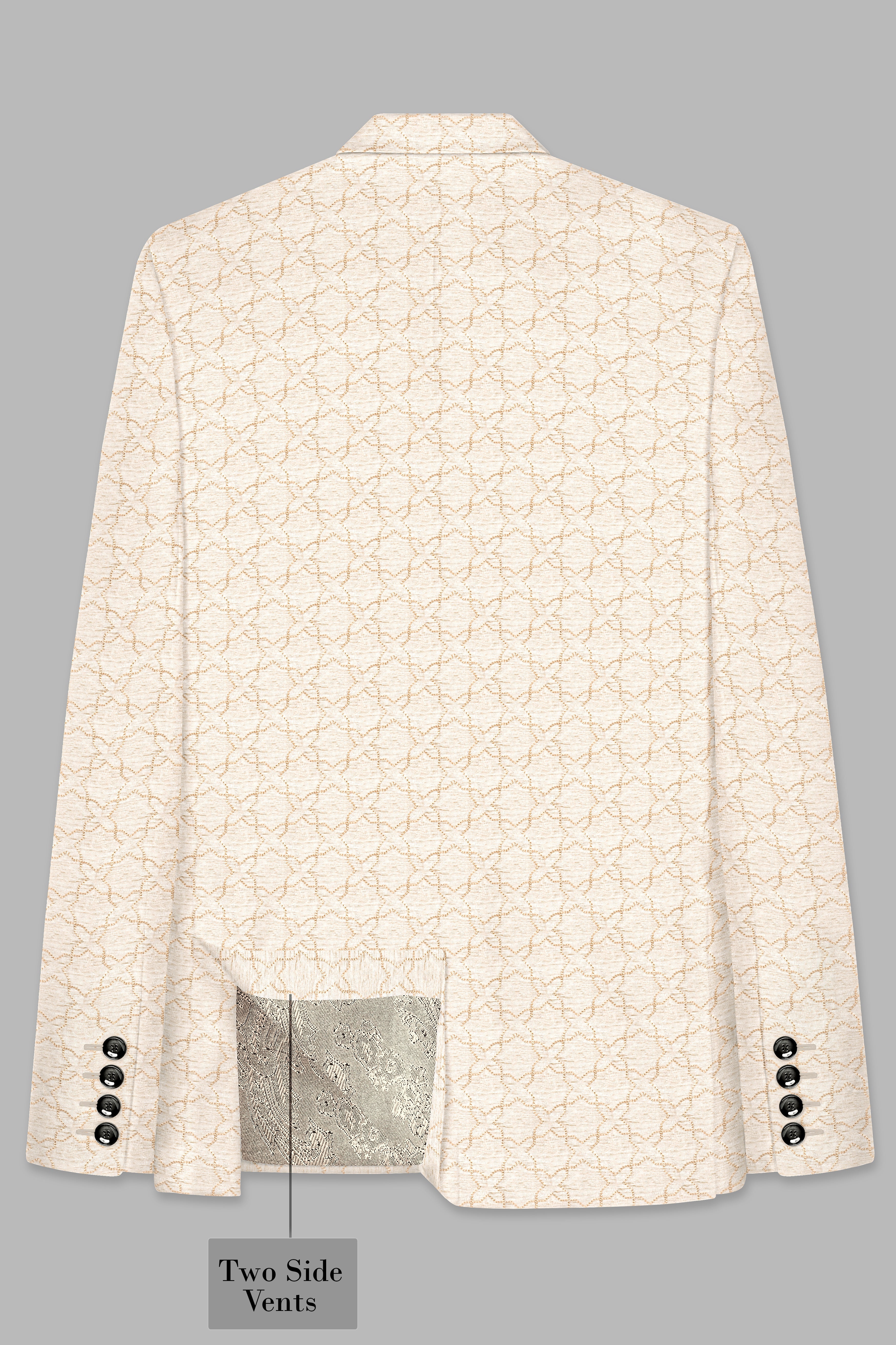 Pearl Bush Cream hexagon Designer Embroidered Peak Lapel Tuxedo Blazer
