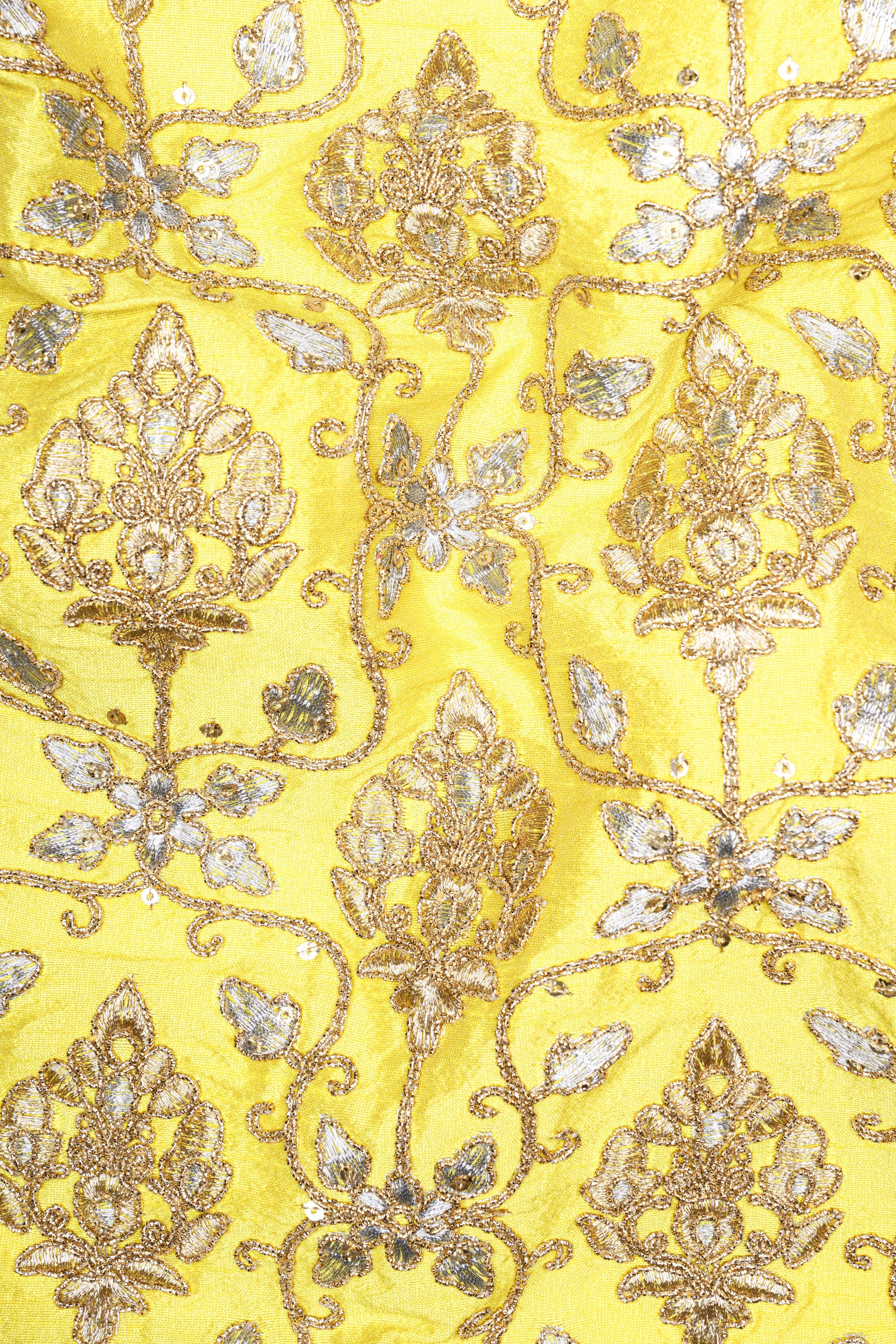 Marigold Yellow And Quicksand Brown Thread Embroidered Peak Lapel Tuxedo Blazer