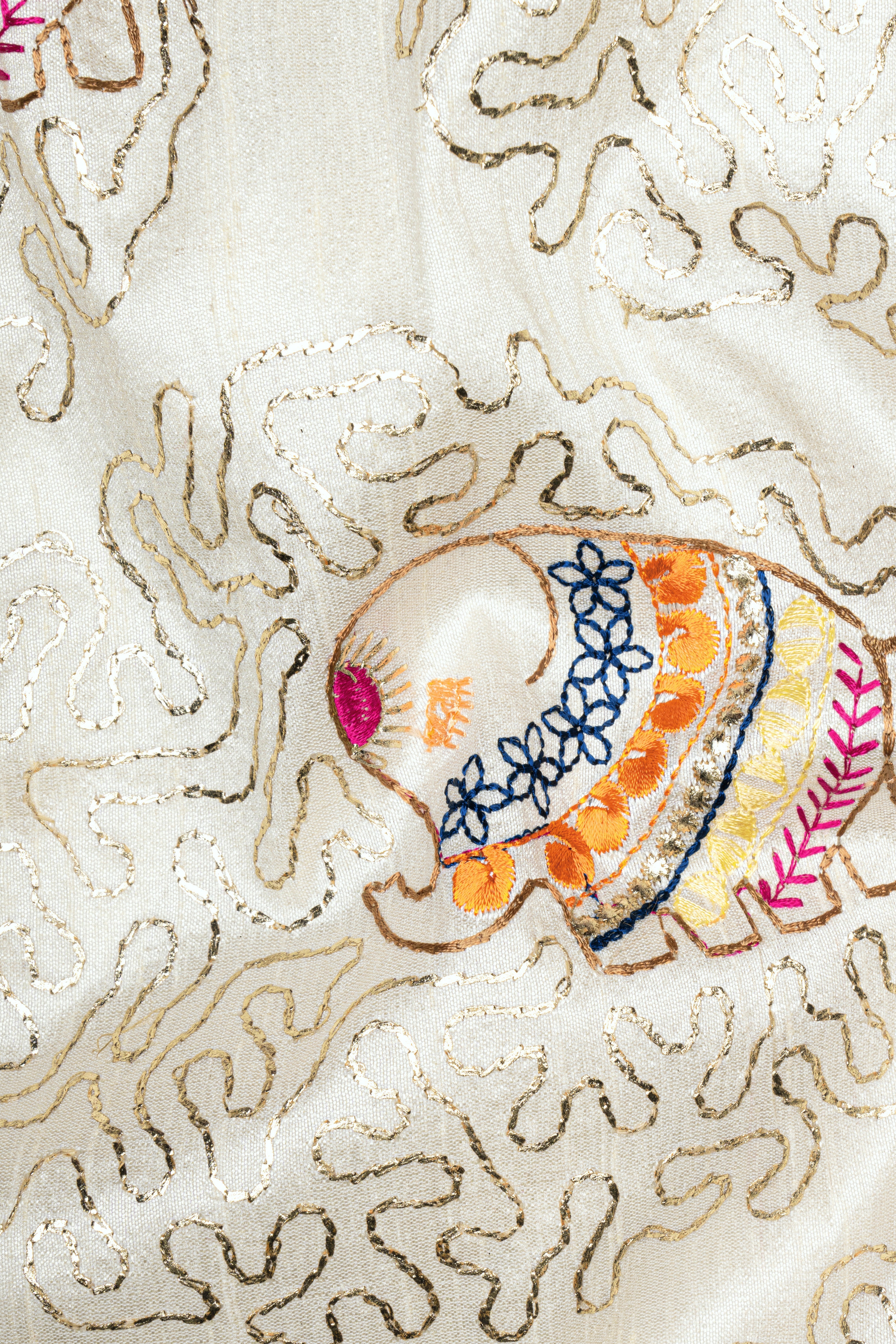 Soft Amber Cream Designer Elephant Embroidered Peak Lapel Tuxedo Blazer