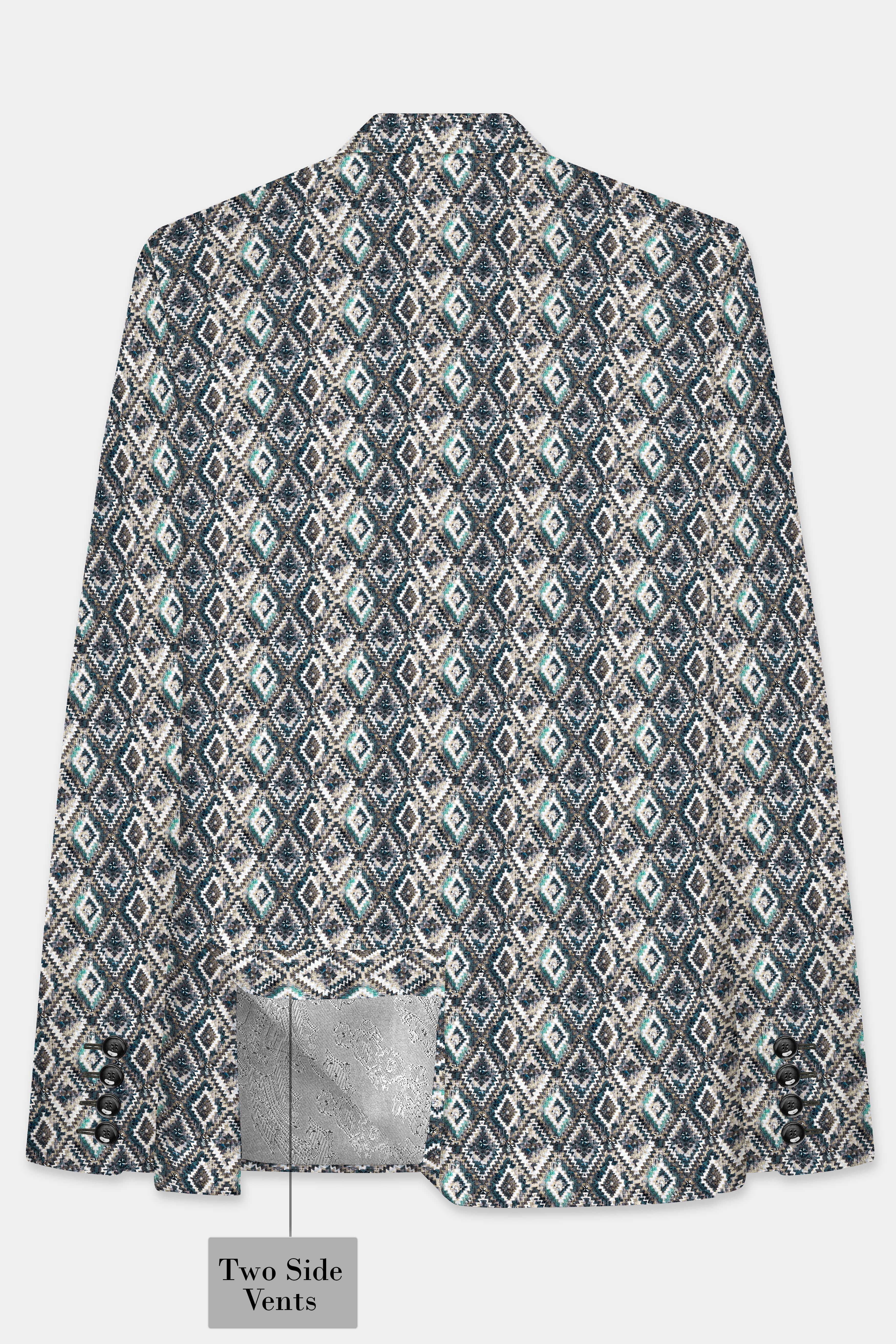 Abbey Gray And Outer Space Blue Designer Embroidered Peak Lapel Tuxedo Blazer