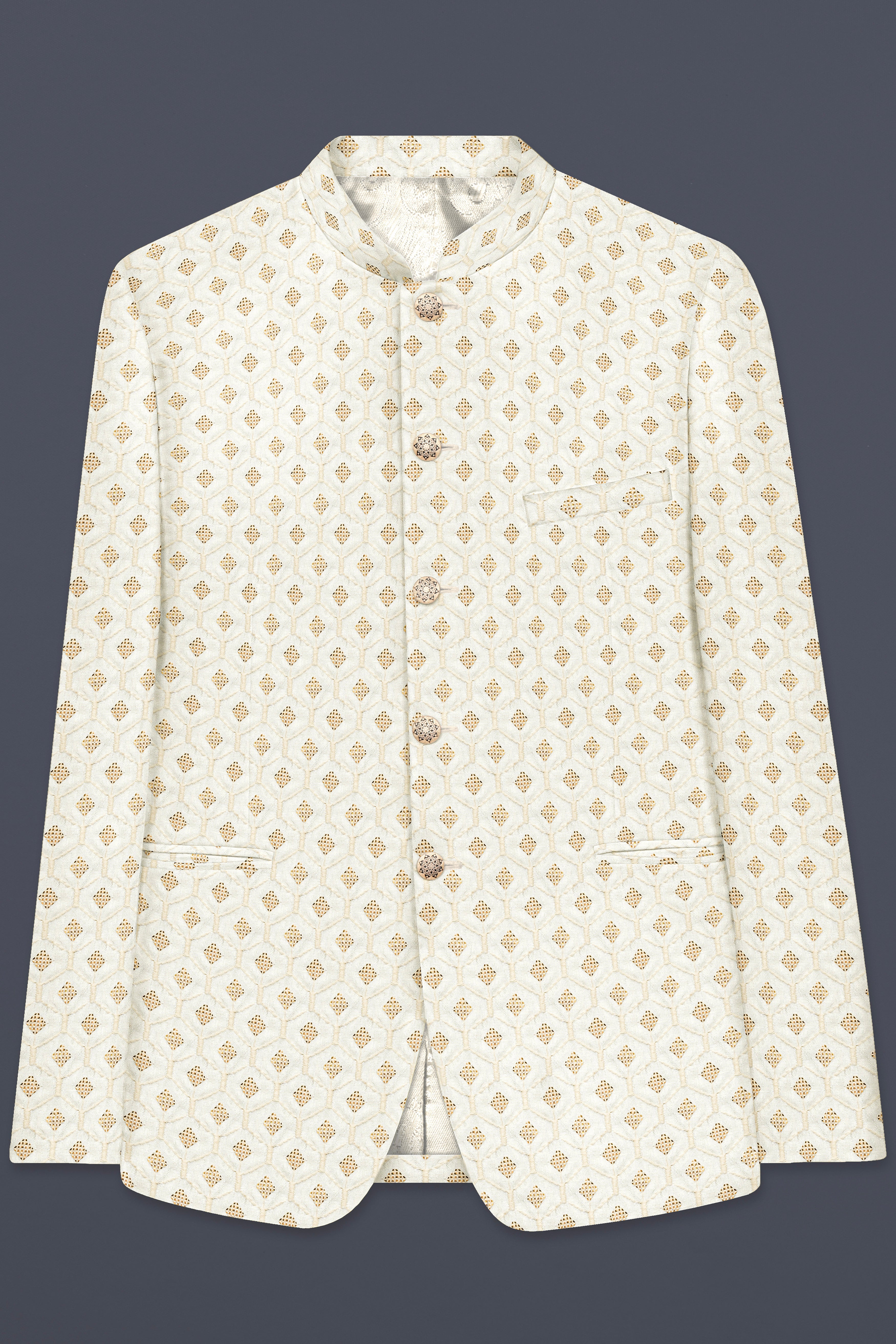 WheatField Cream Hexagon Thread And Sequin Embroidered Bandhgala Jodhpuri