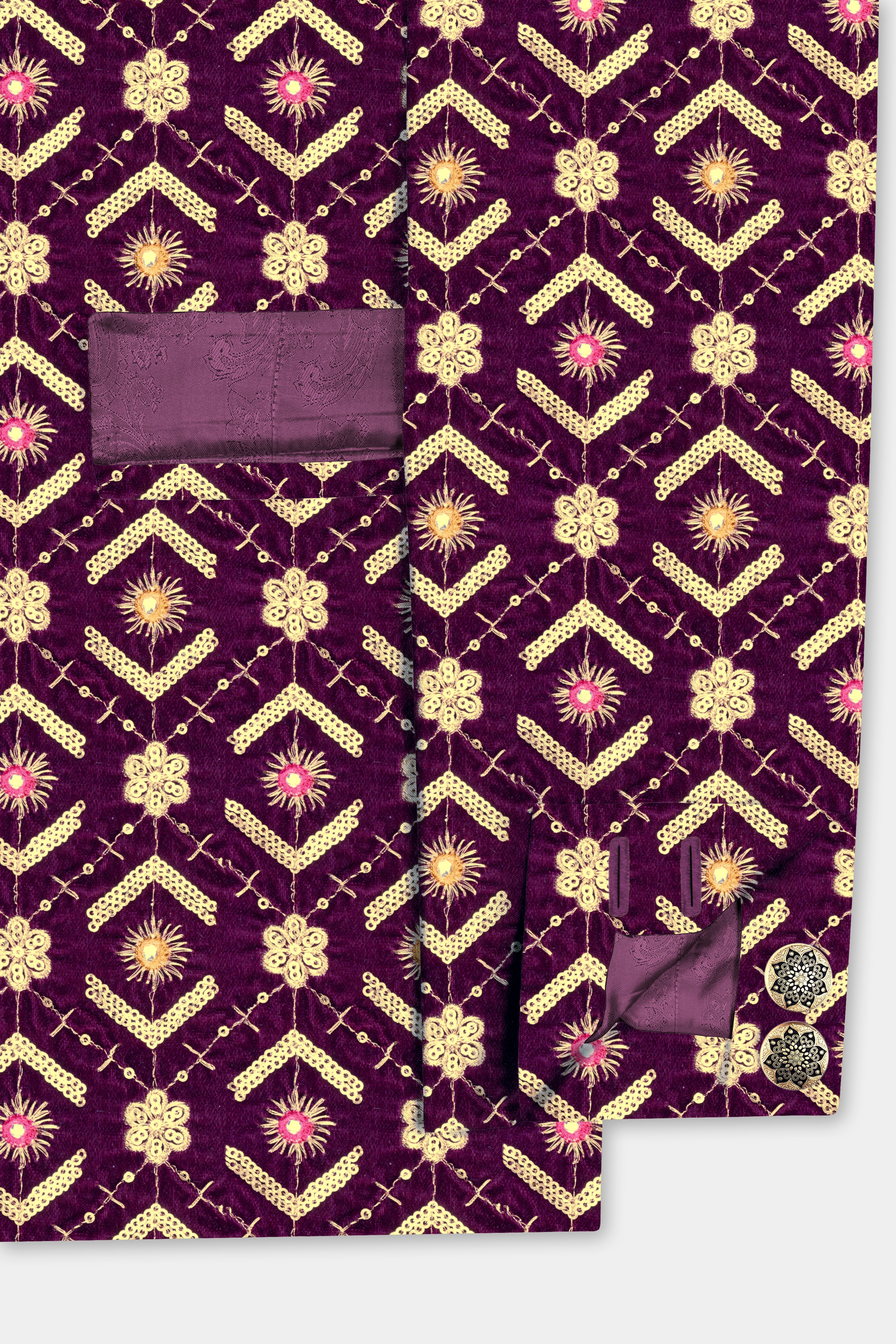 Blackberry Purple Velvet Thread And Sequin Embroidered Bandhgala Jodhpuri