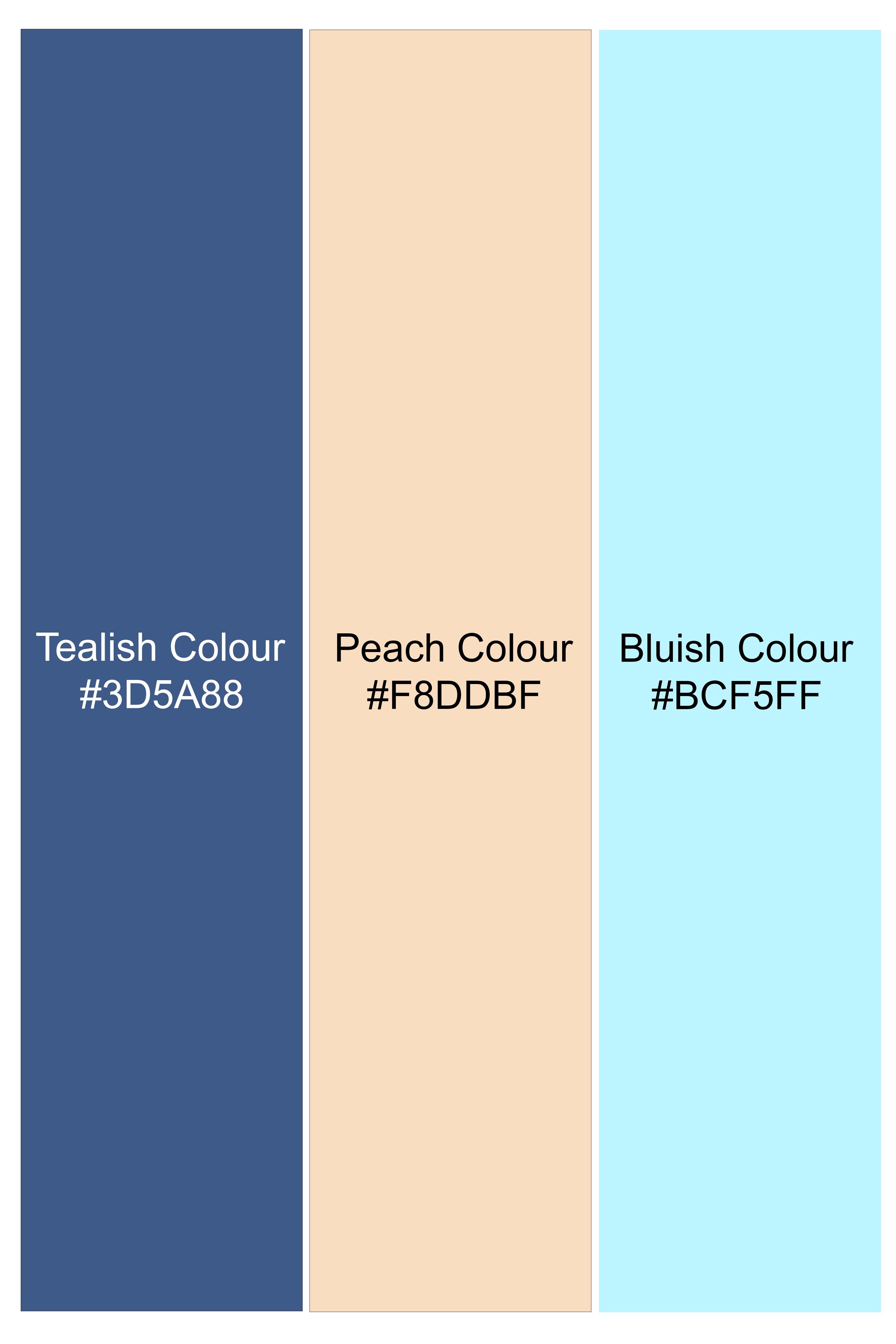 Tealish Blue And Peach Velvet Designer Printed Bandhgala Jodhpuri