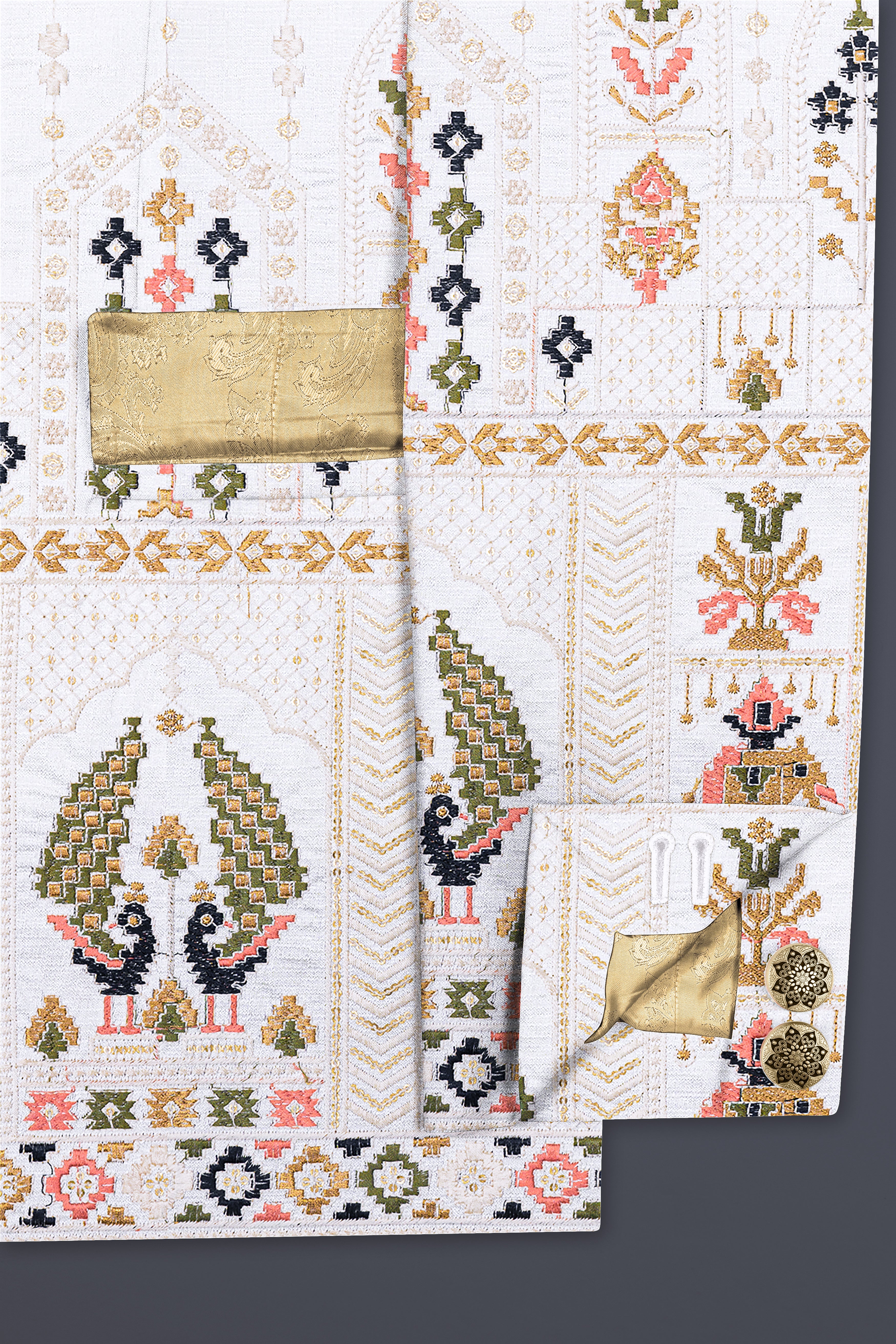 Off White Multicolor Sequin and thread Embroidered Bandhgala Jodhpuri