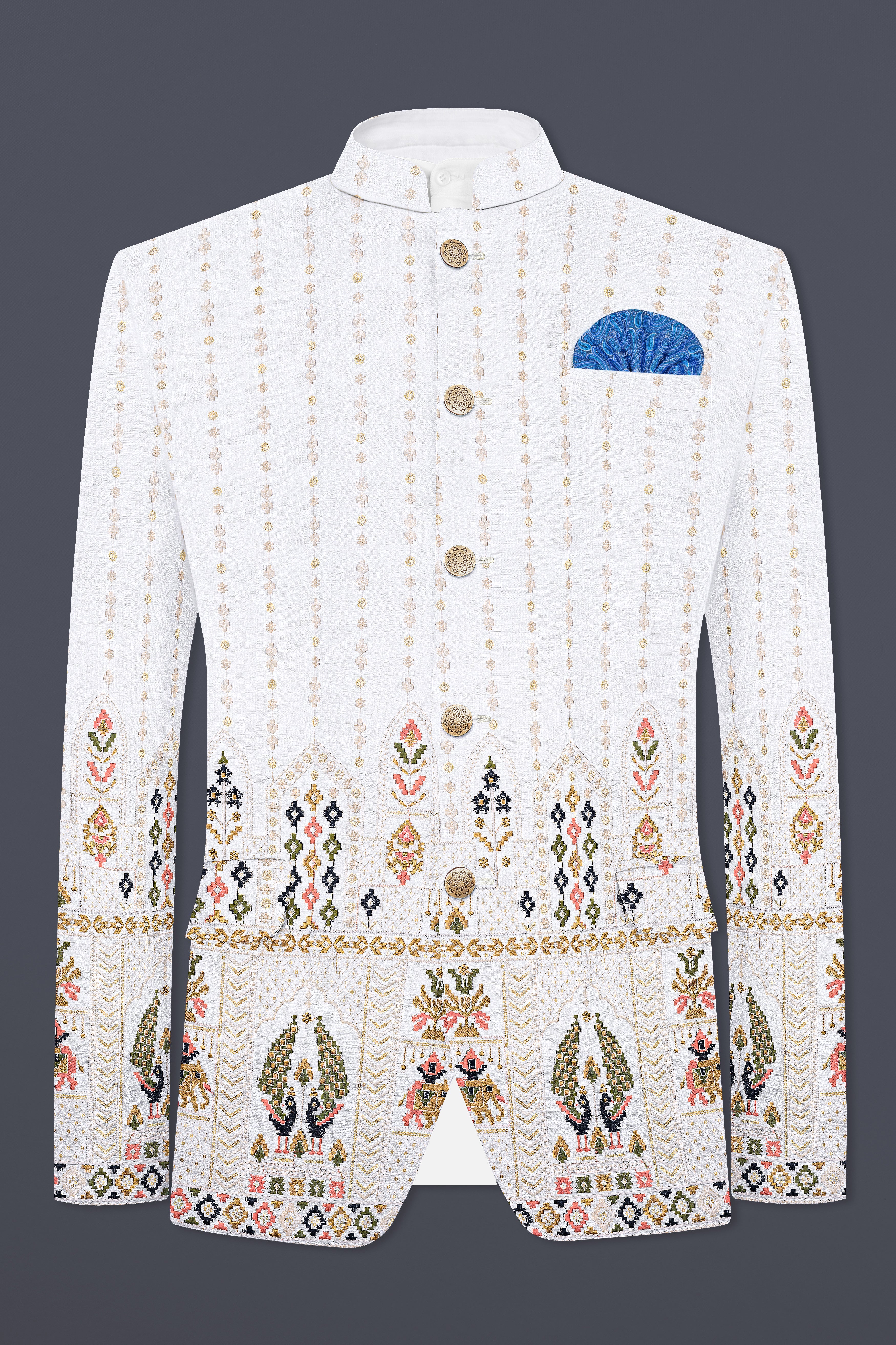 Off White Multicolor Sequin and thread Embroidered Bandhgala Jodhpuri