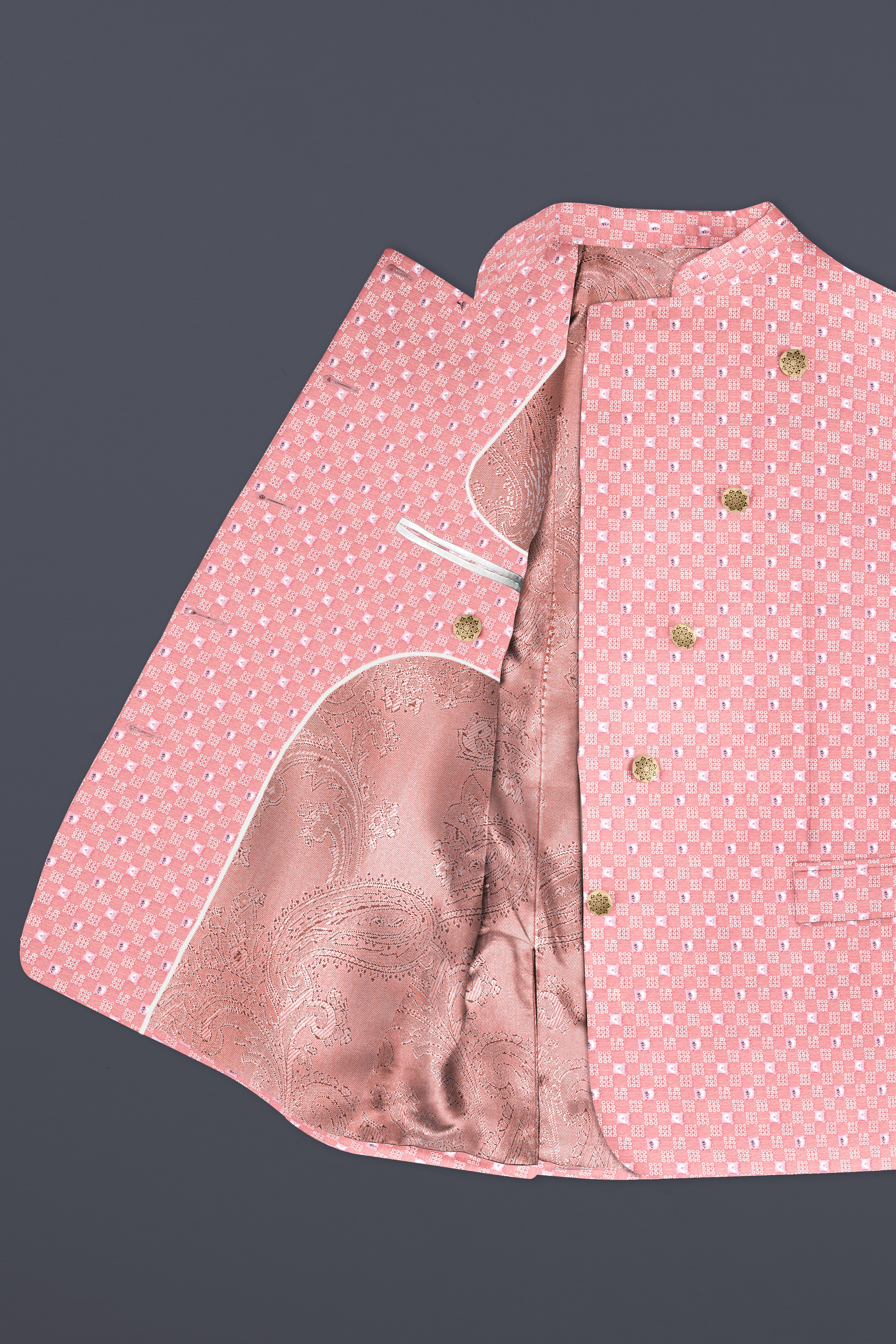 Turkish Pink Embroidered Cross Placket Bandhgala Jodhpuri