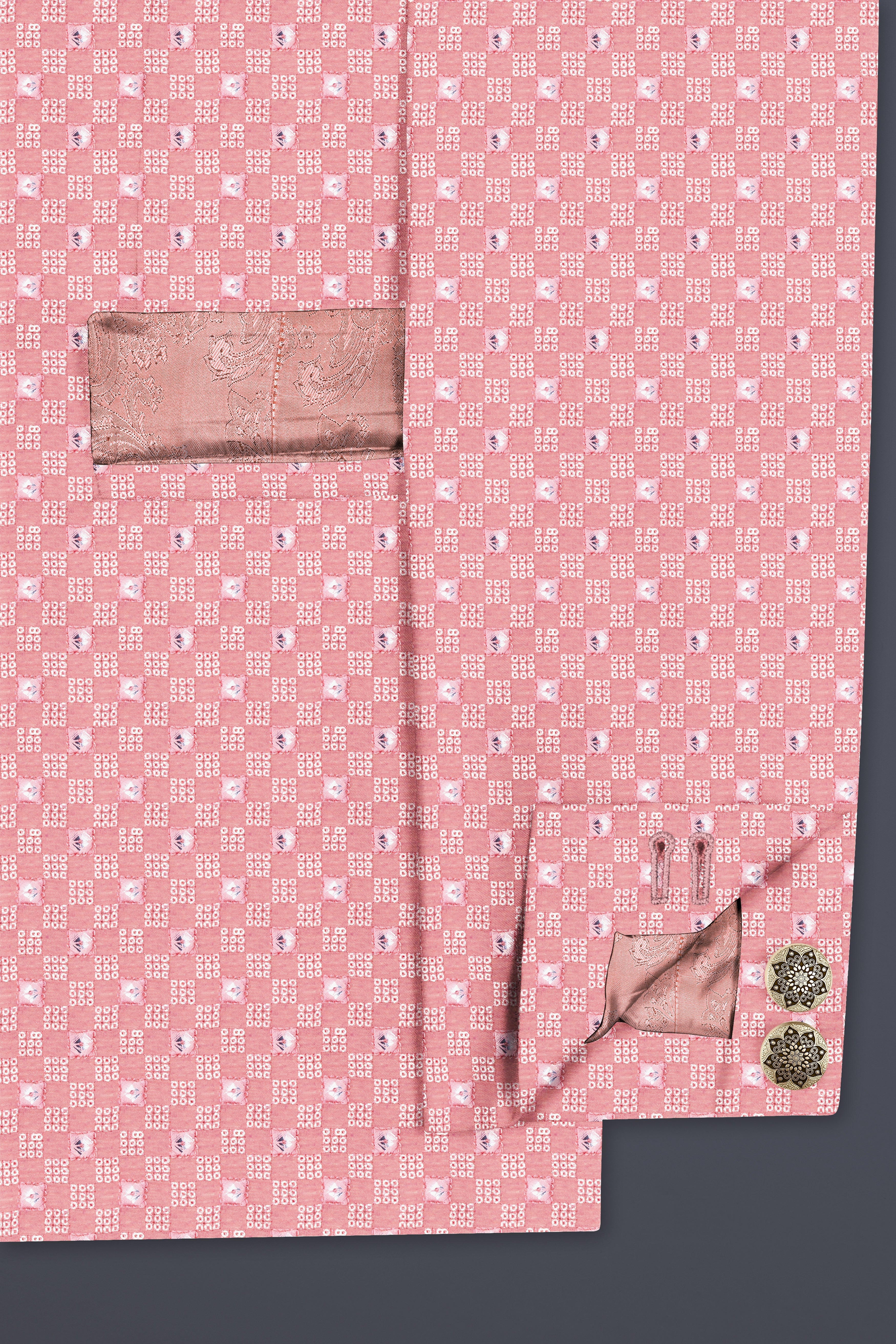 Turkish Pink Embroidered Cross Placket Bandhgala Jodhpuri