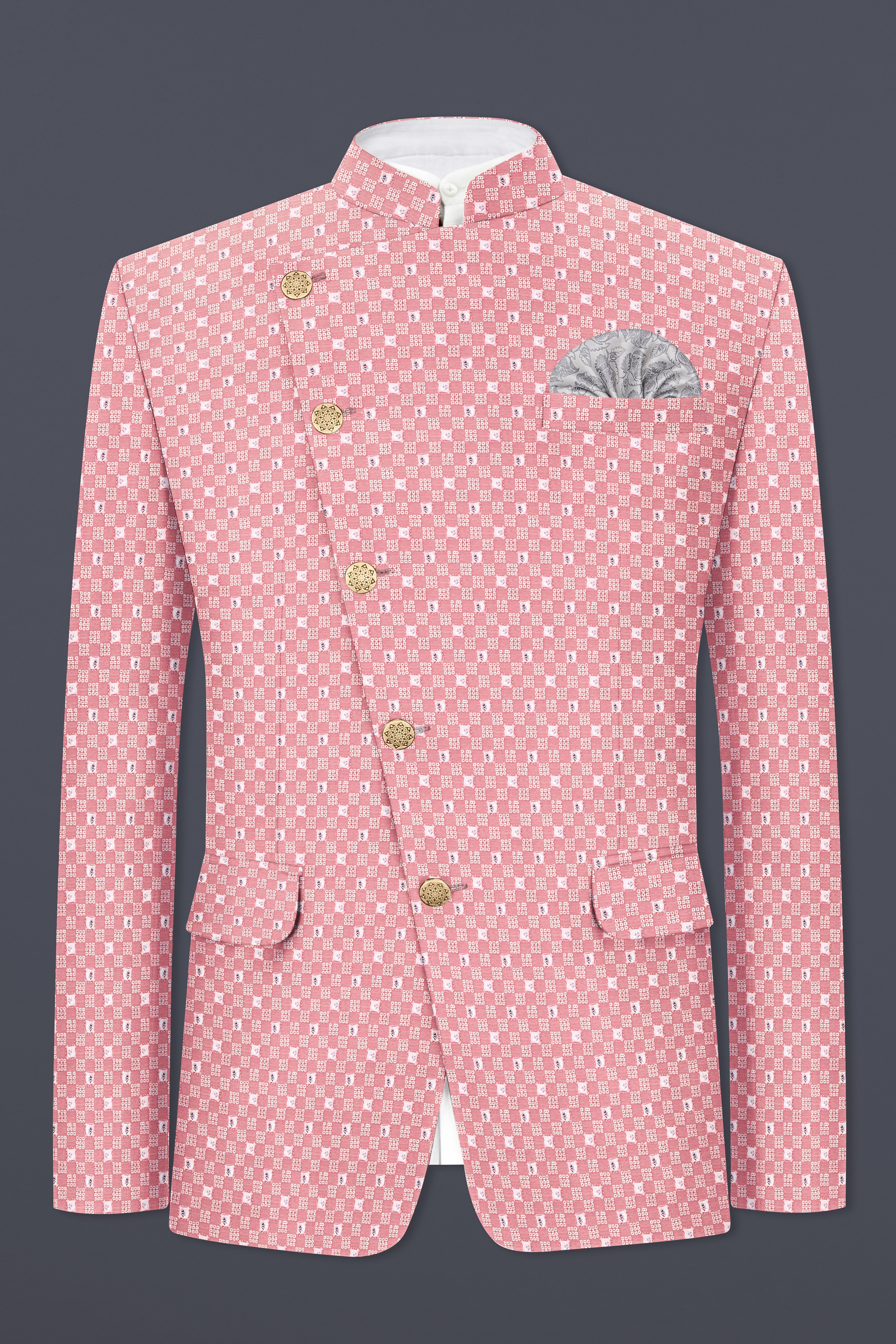 Turkish Pink Embroidered Cross Placket Bandhgala Jodhpuri